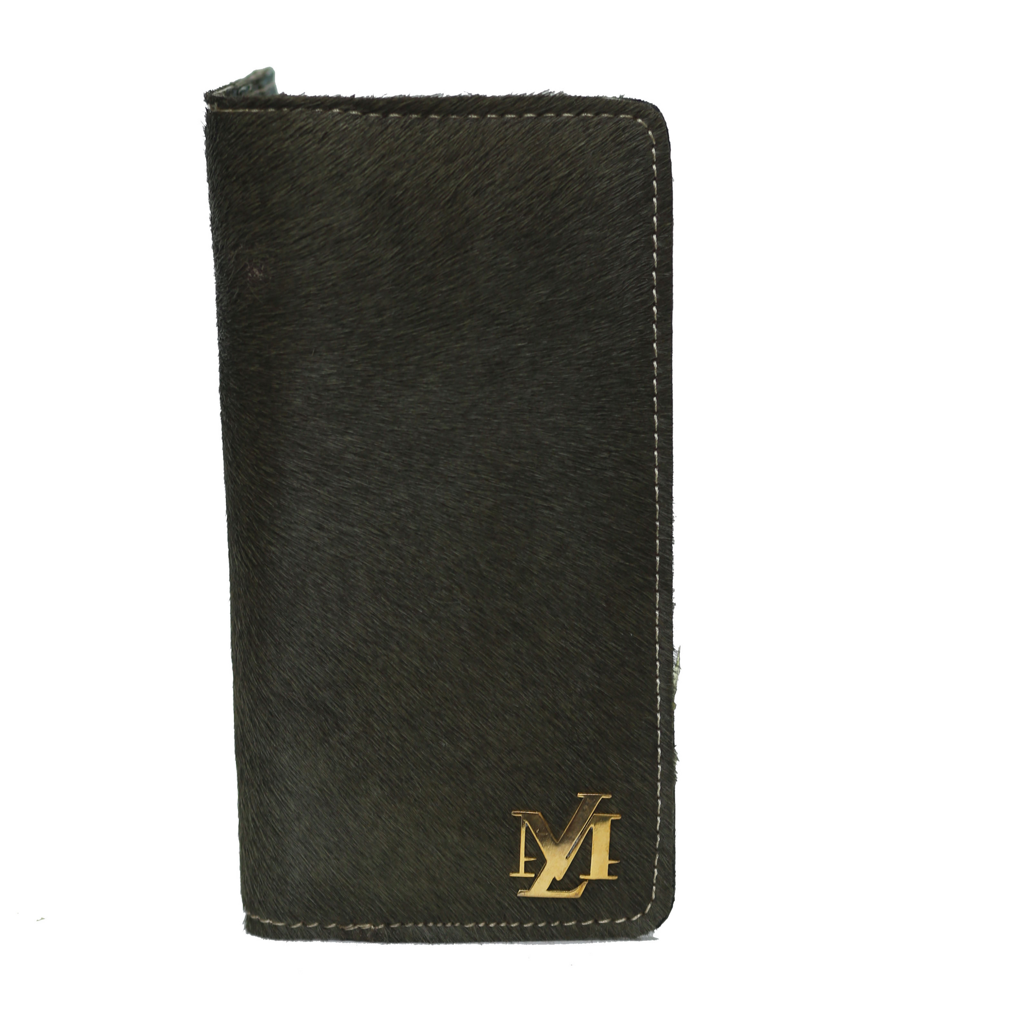 Grey Hair-On zipper Wallet