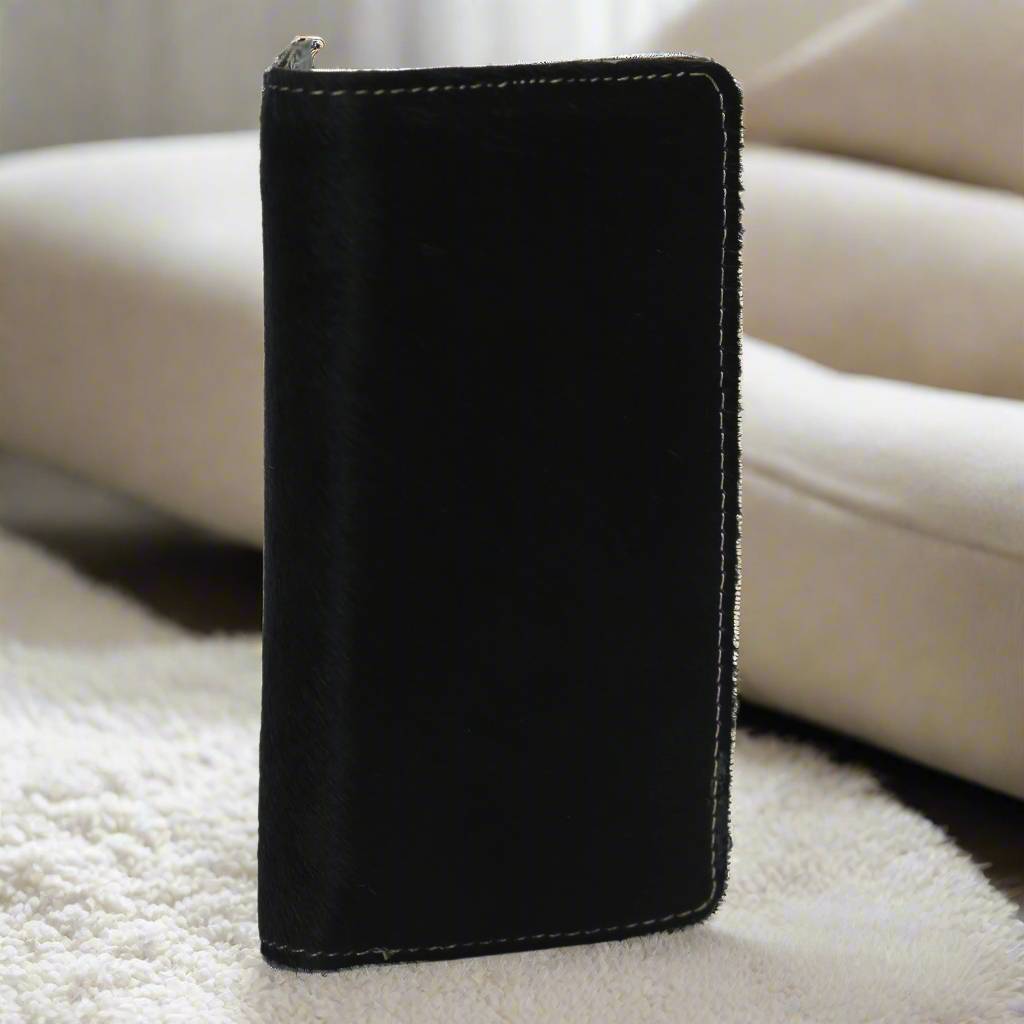 Black Hair-On zipper Wallet