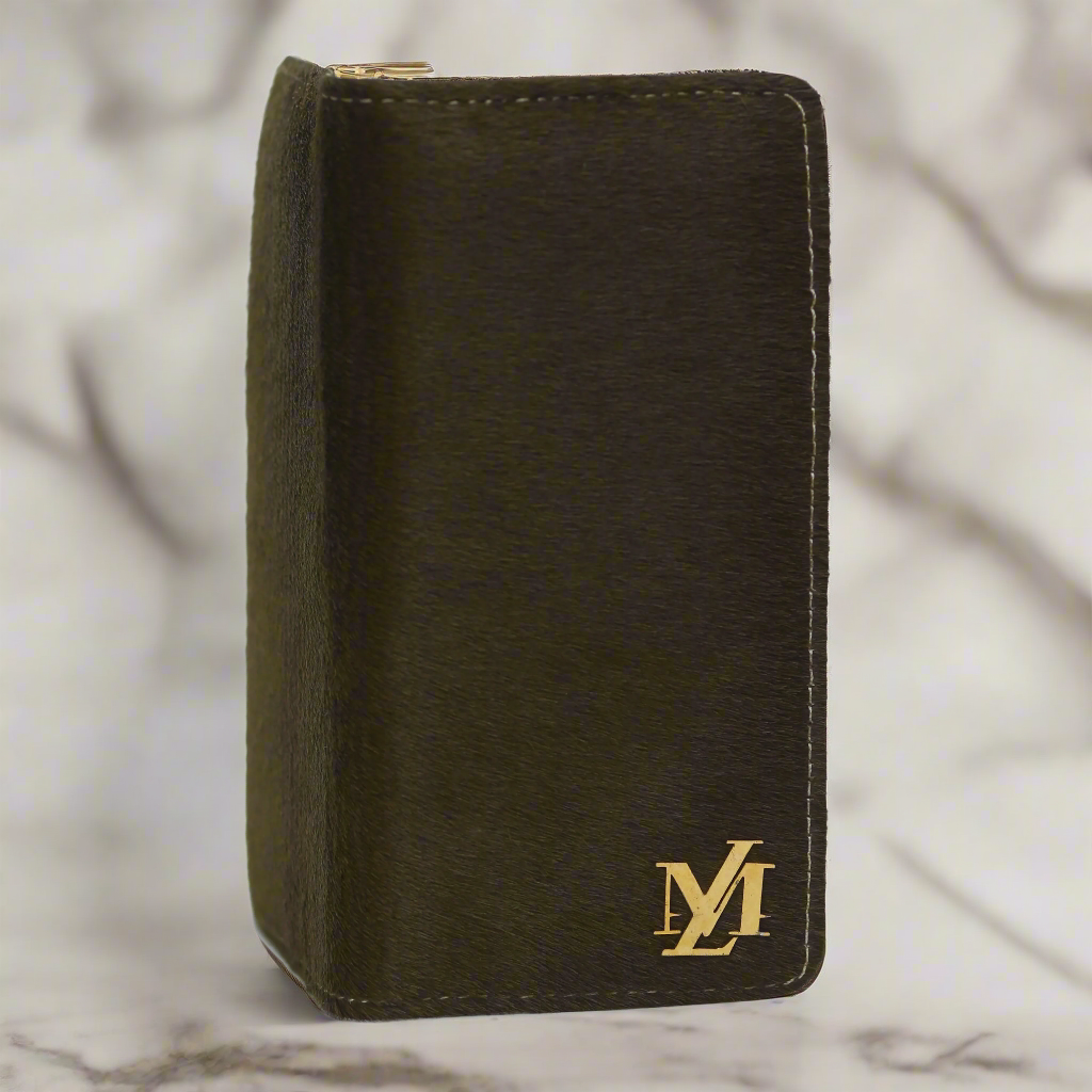 Olive green Hair-On zipper Wallet