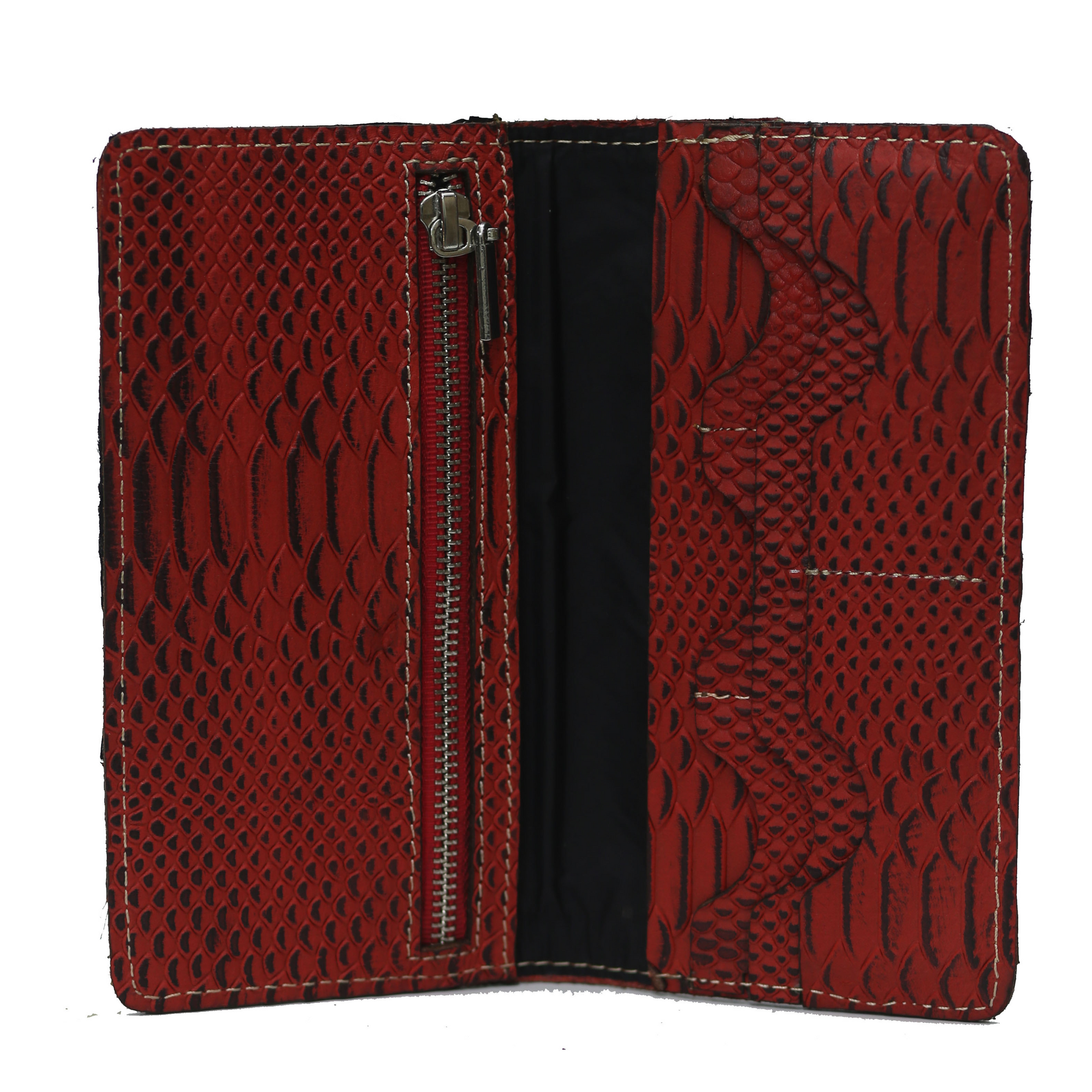 Dark Red Textured zipper Wallet