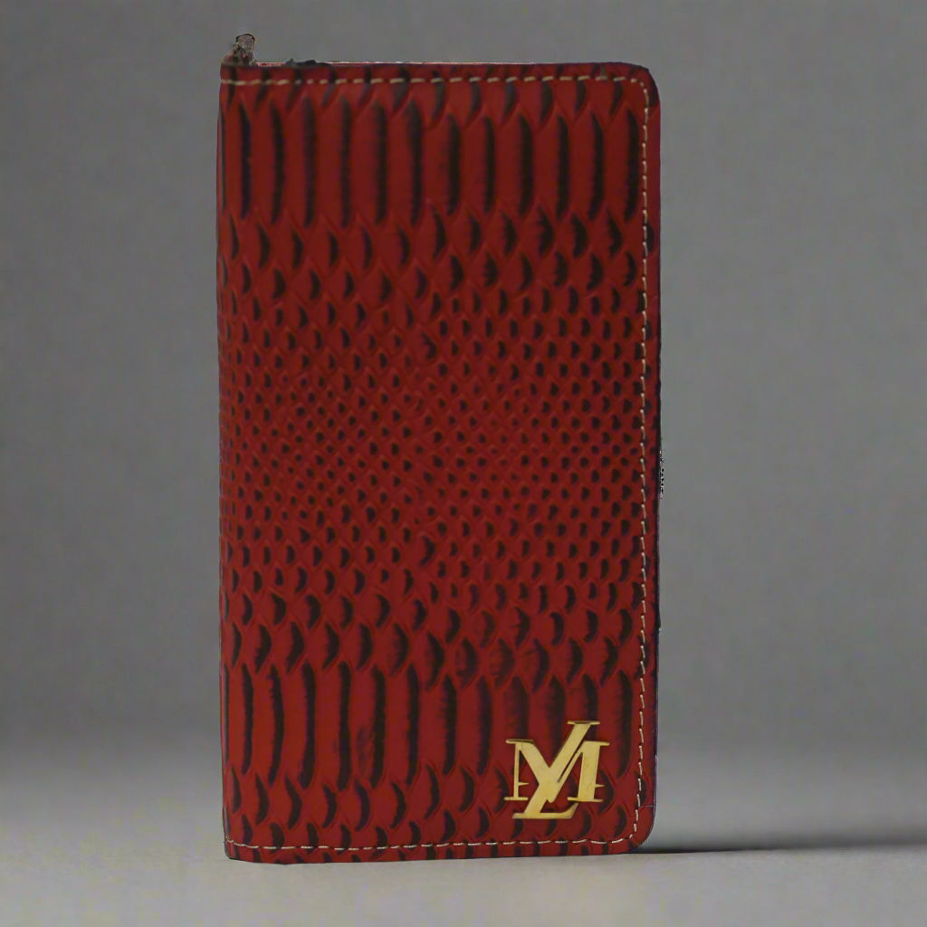 Dark Red Textured zipper Wallet