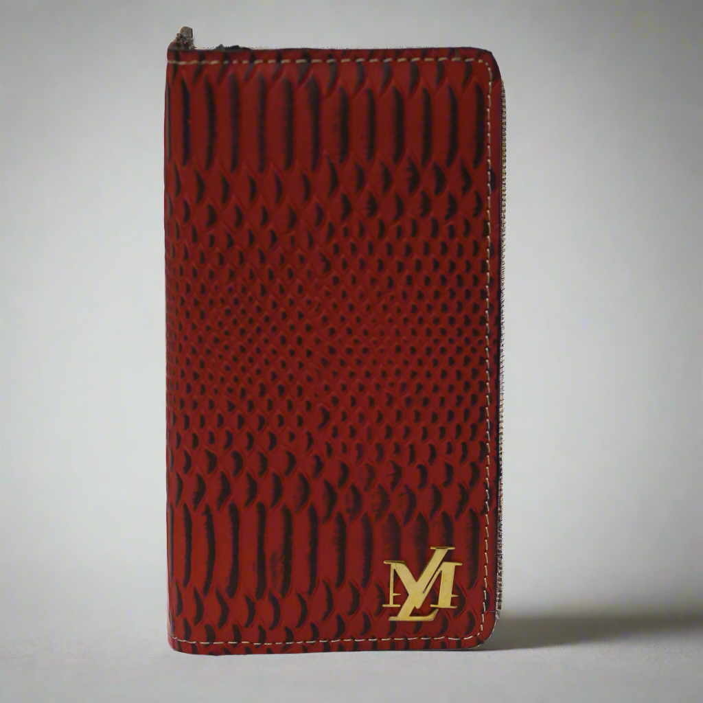 Dark Red Textured zipper Wallet