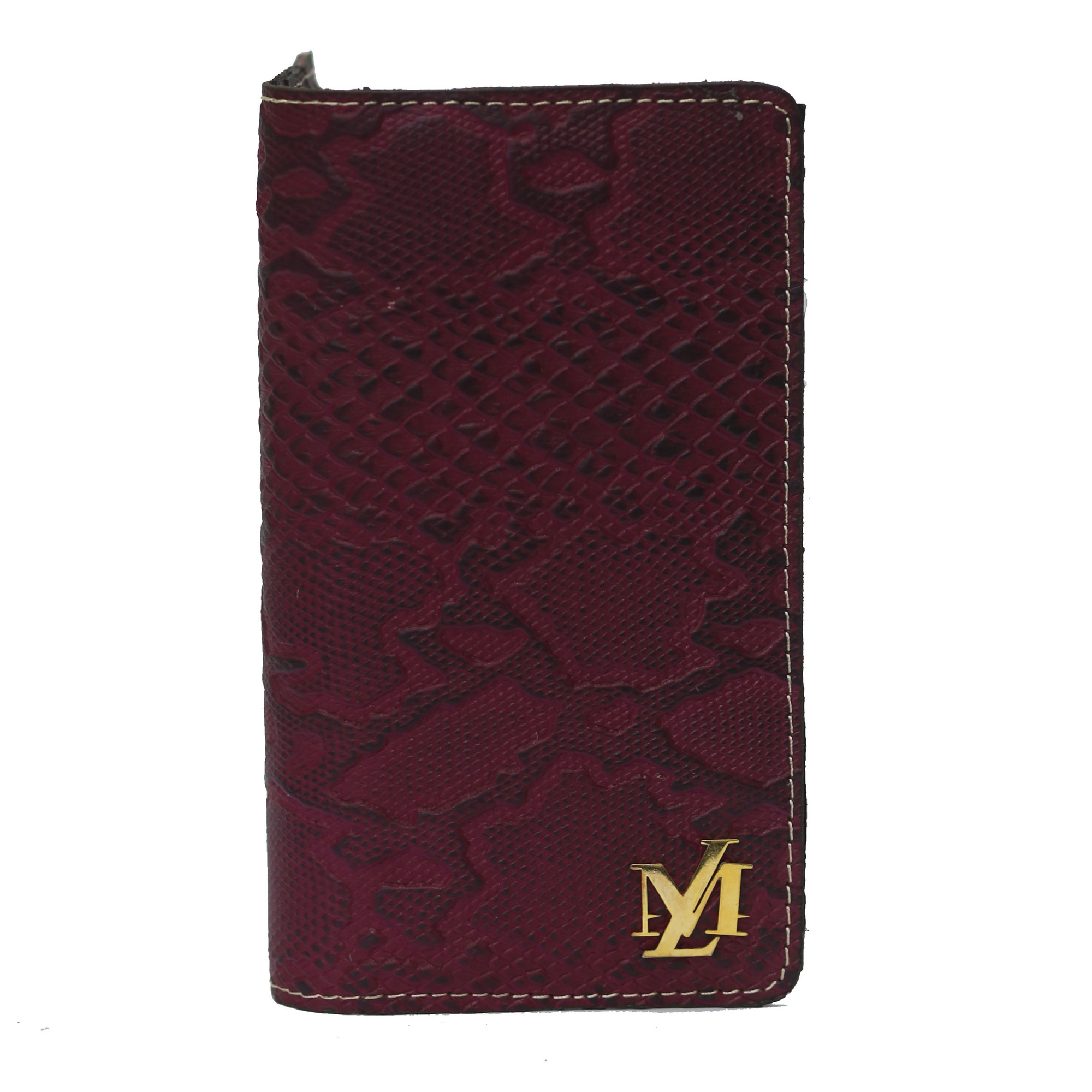 Dark Maroon Textured zipper Wallet