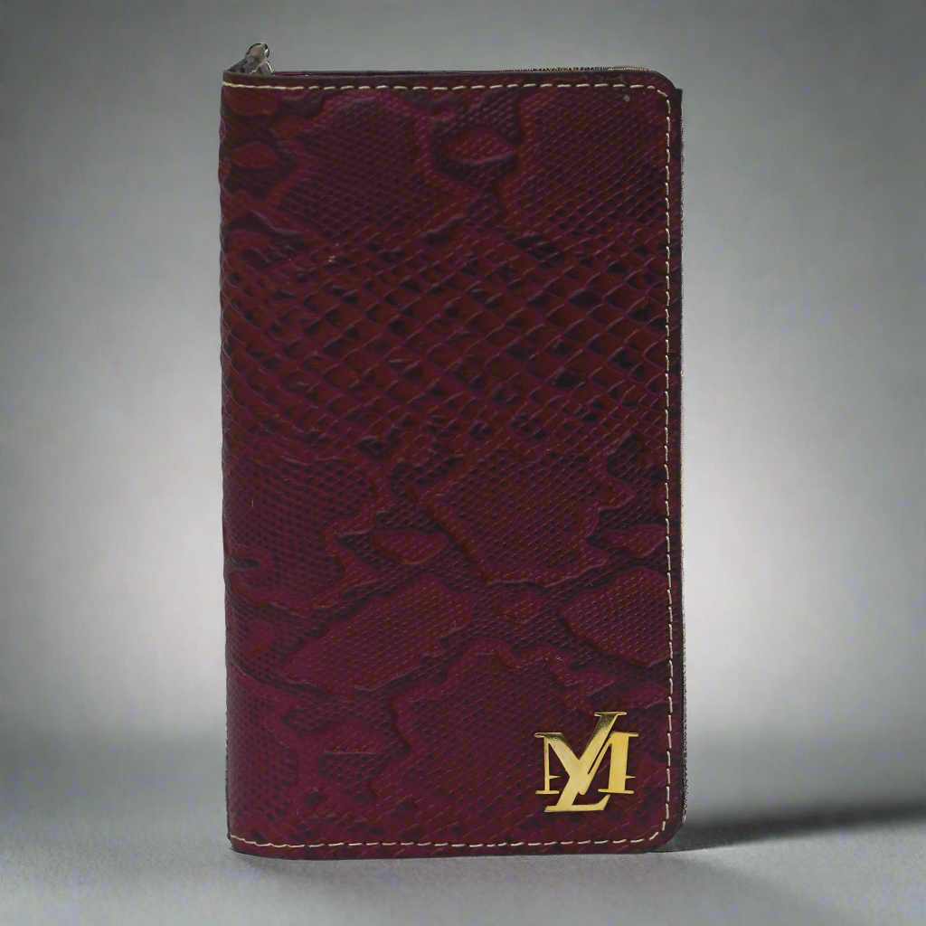 Dark Maroon Textured zipper Wallet