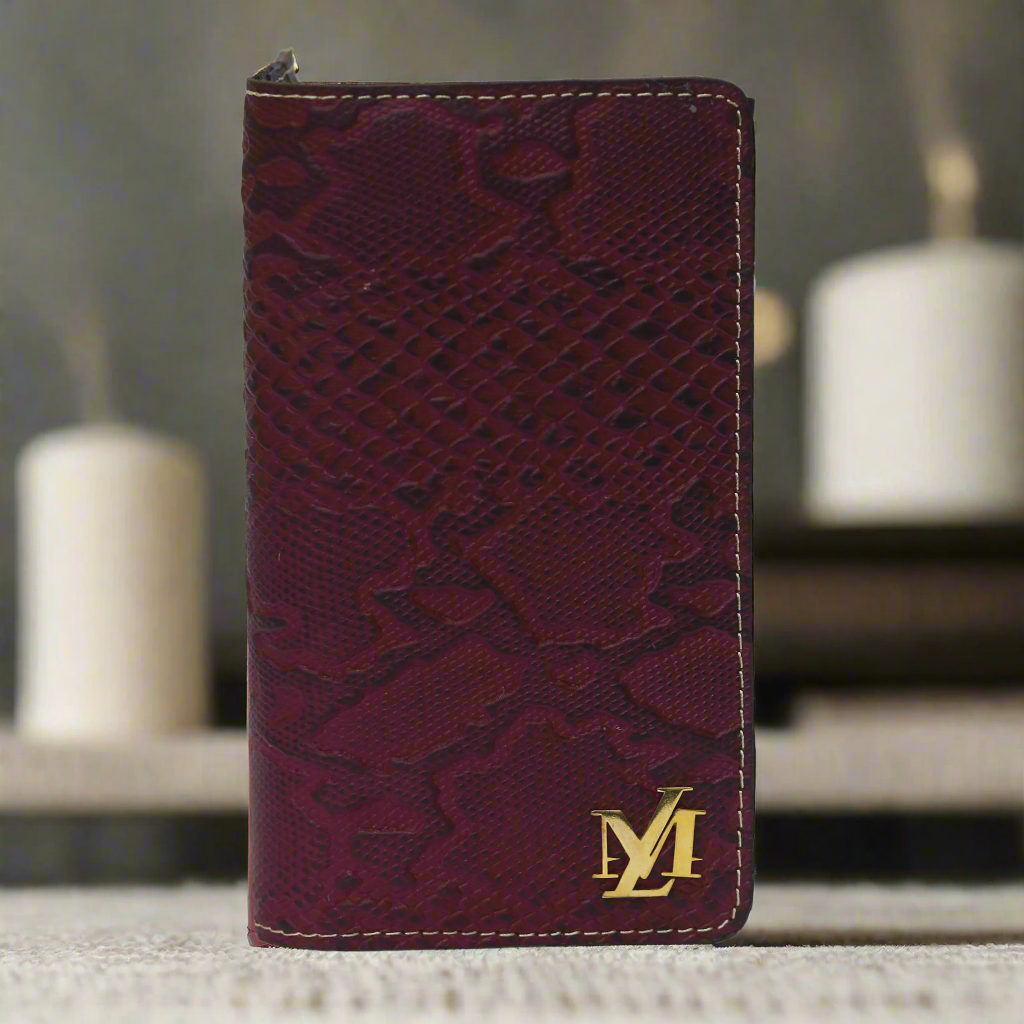 Dark Maroon Textured zipper Wallet
