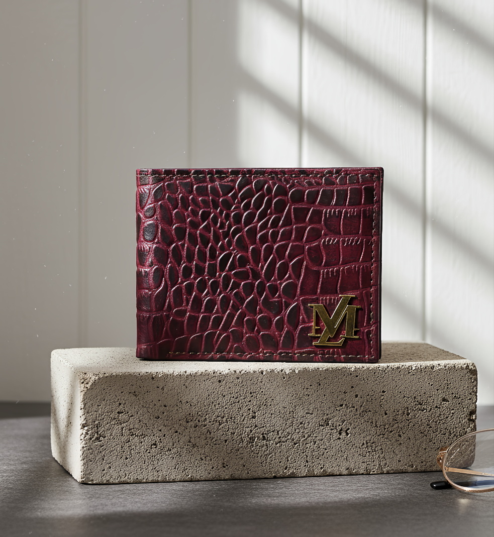 Crocodile Bi-Fold Maroon with Black Wallet