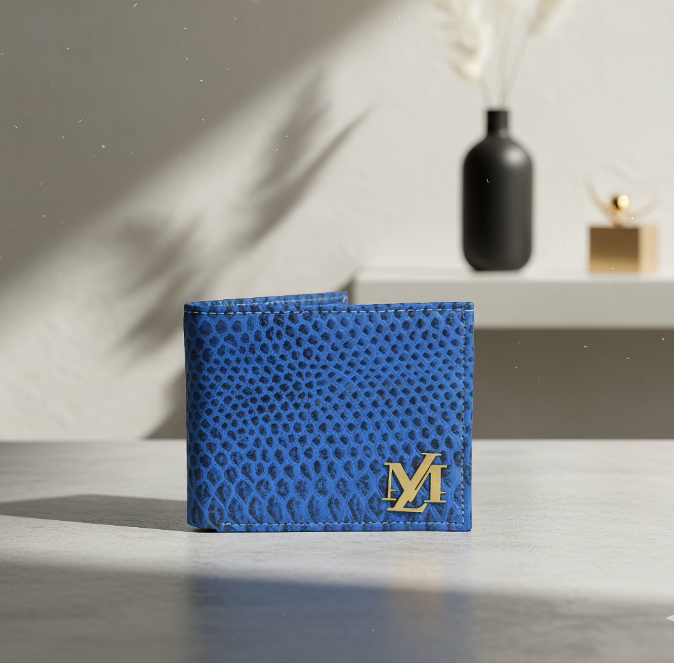Cobra Bi-Fold Coin Pocket Sky blue with Black Wax Wallet