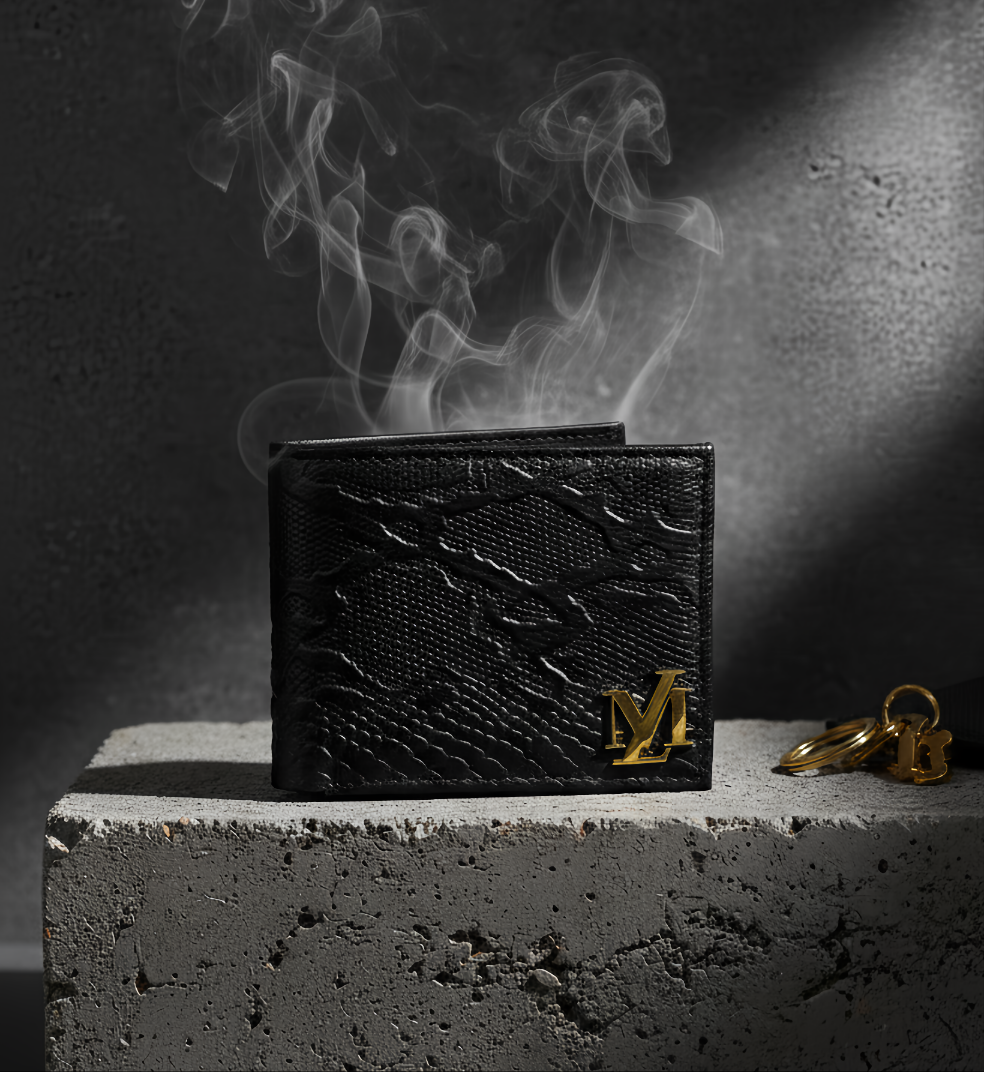 Python Bi-Fold Coin Pocket Black Wallet