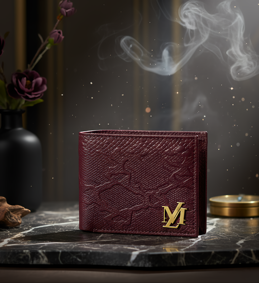 Python Bi-Fold Coin Pocket Plain Maroon Wallet