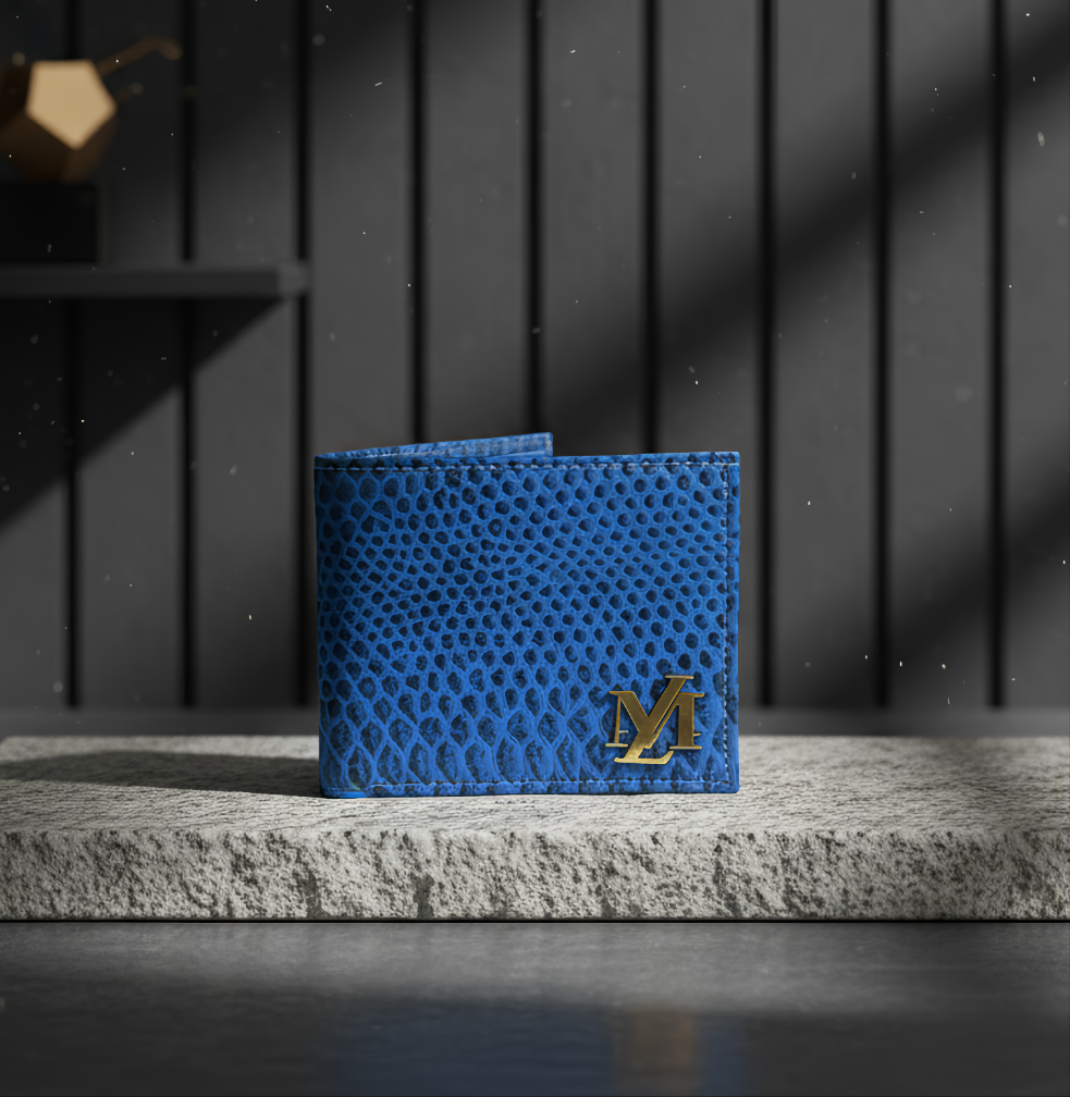 Cobra Bi-Fold Coin Pocket Sky blue with Black Wax Wallet