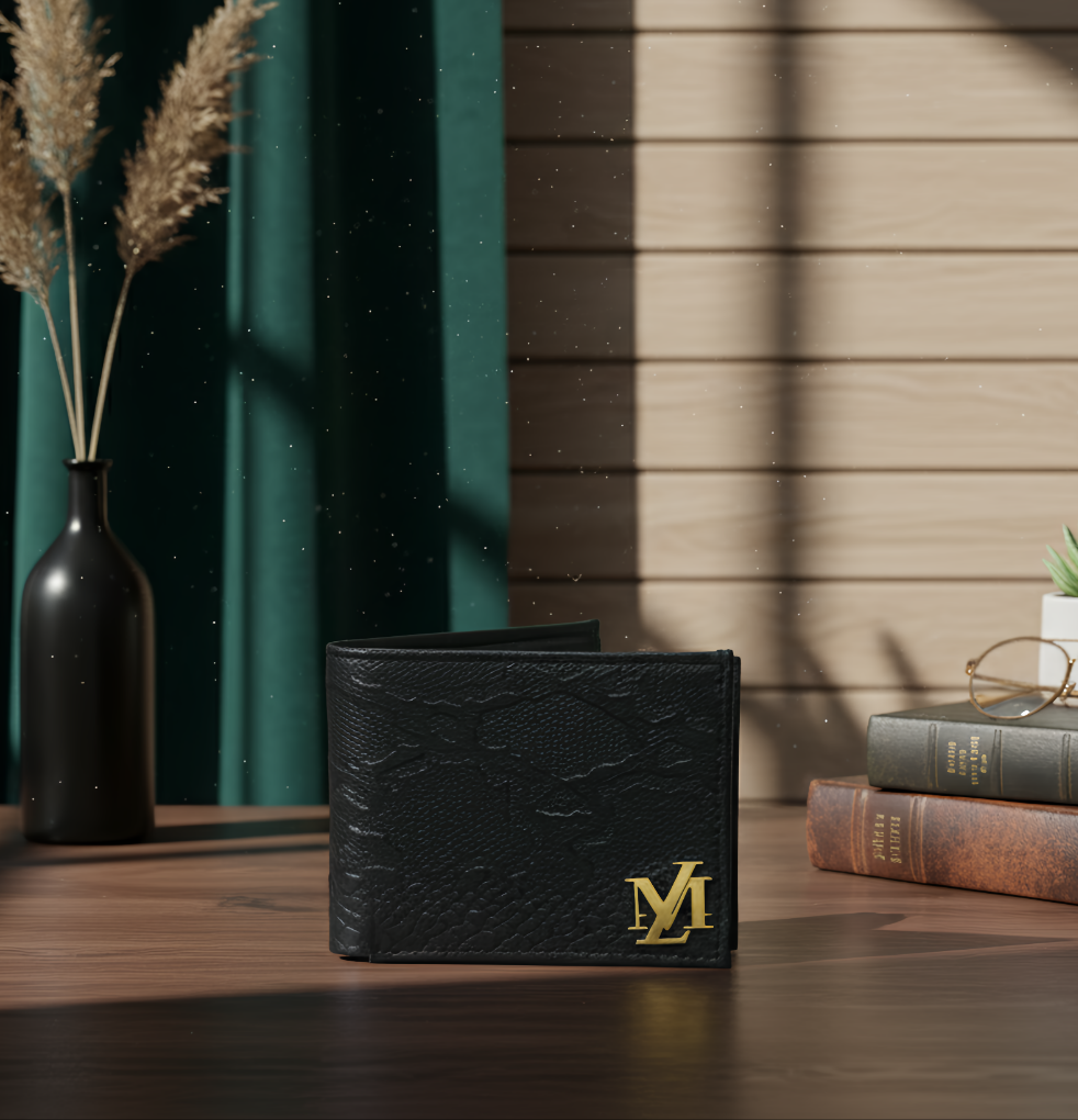 Python Bi-Fold Coin Pocket Black Wallet