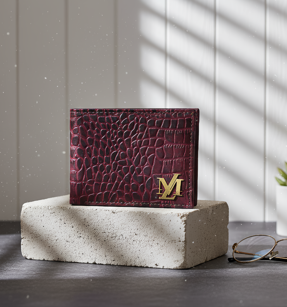 Crocodile Bi-Fold Maroon with Black Wallet