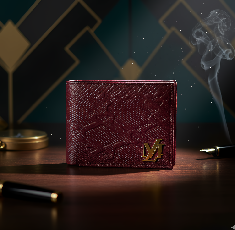 Python Bi-Fold Coin Pocket Plain Maroon Wallet