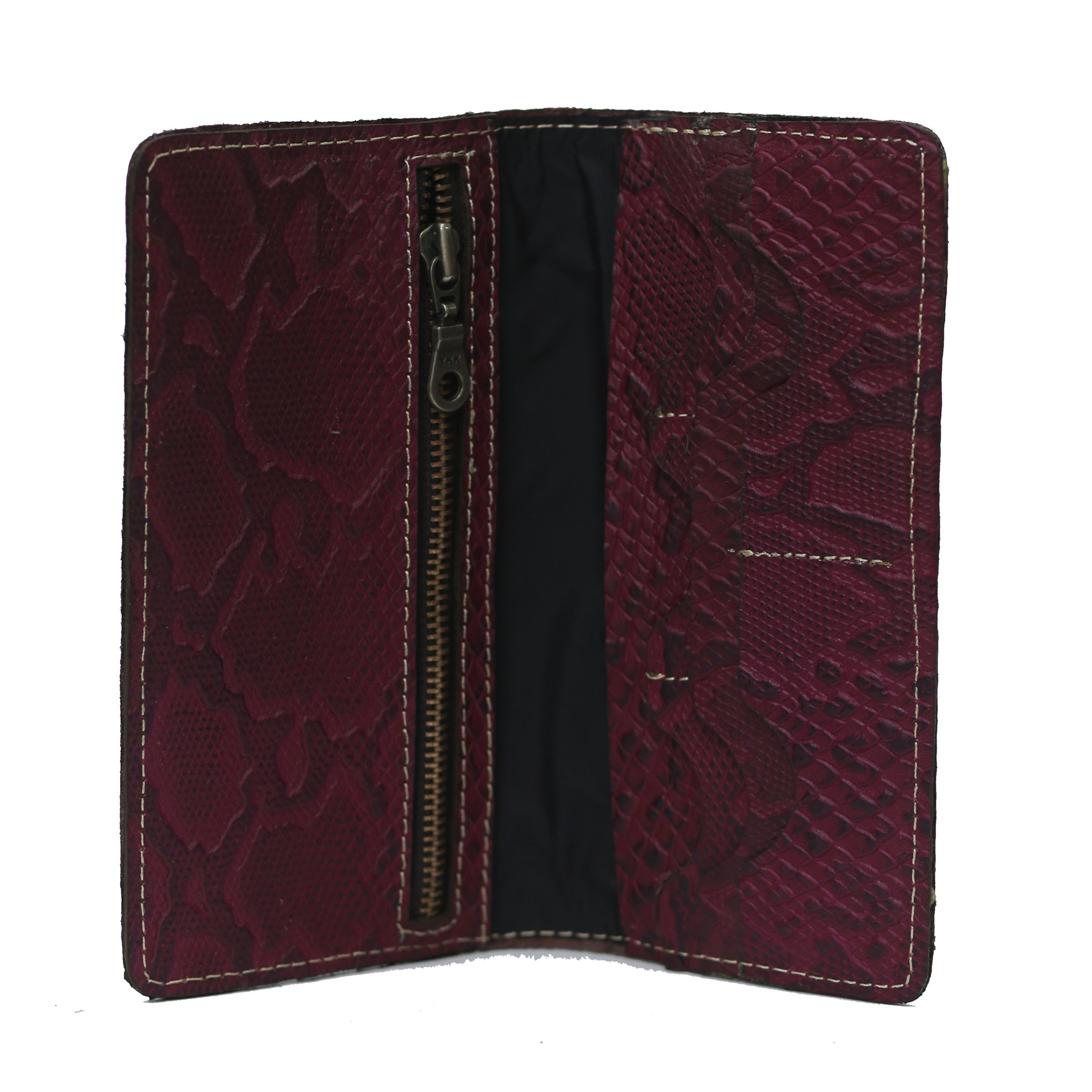 Dark Maroon Textured zipper Wallet
