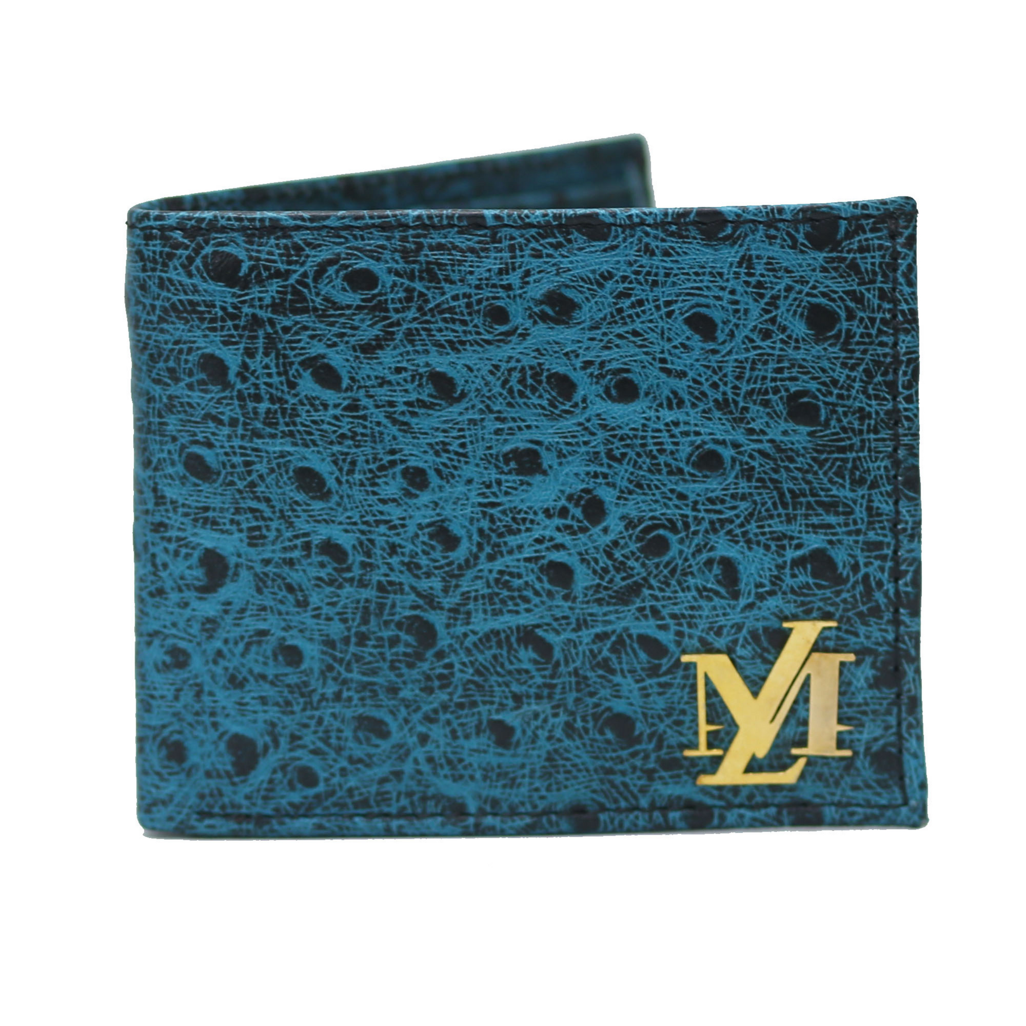 Ostrich Bi-Fold Coin Pocket ferozi with Black Wallet