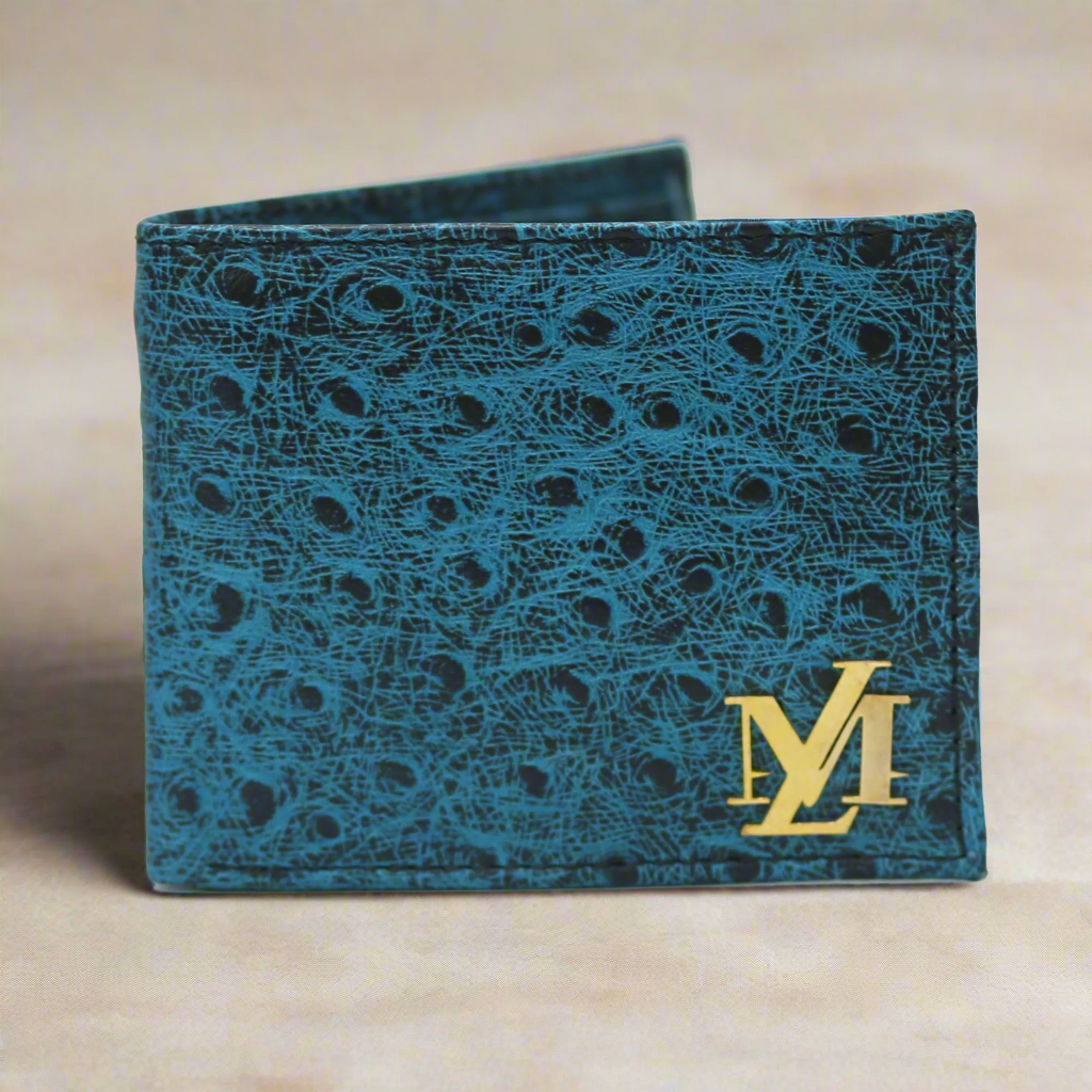Ostrich Bi-Fold Coin Pocket ferozi with Black Wallet
