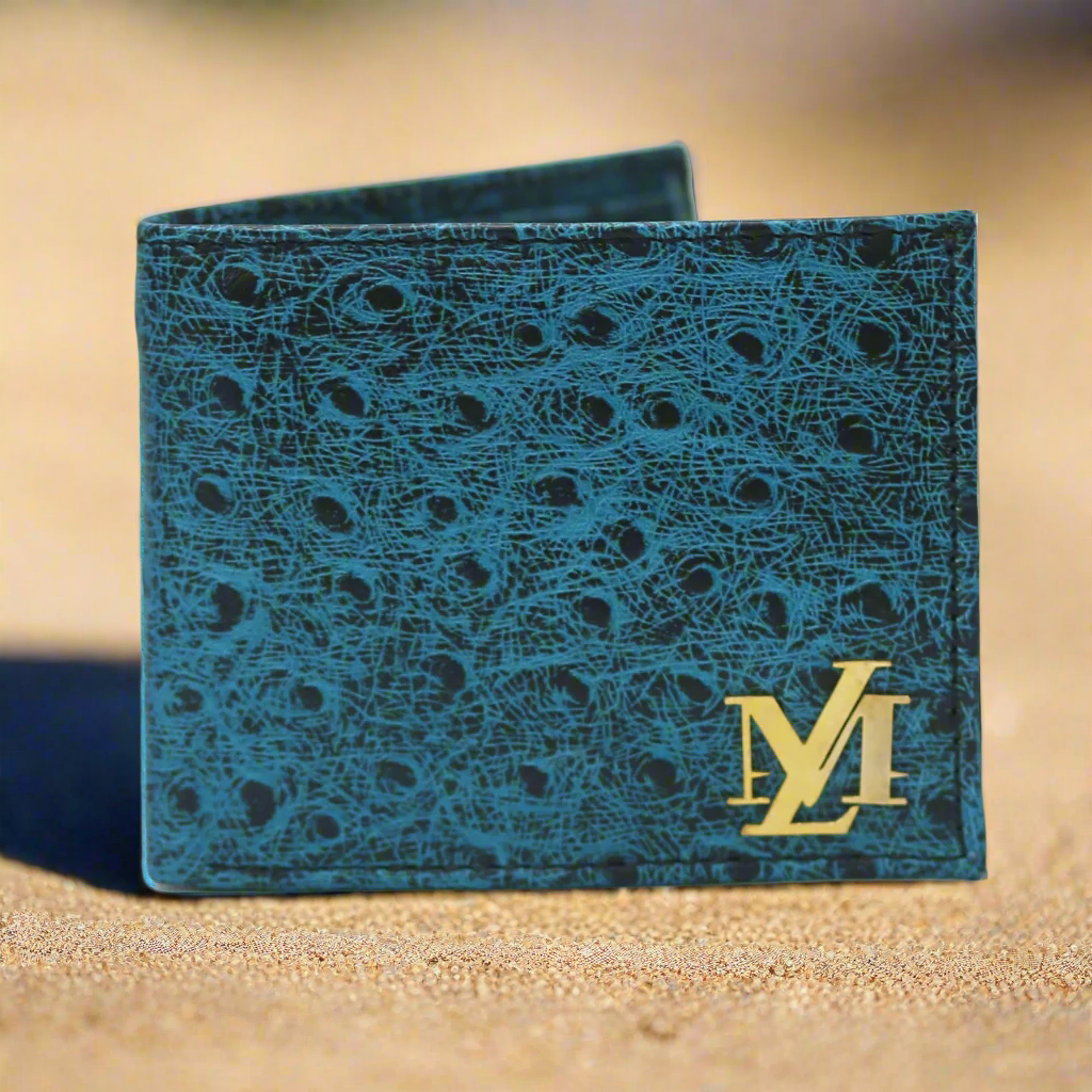 Ostrich Bi-Fold Coin Pocket ferozi with Black Wallet