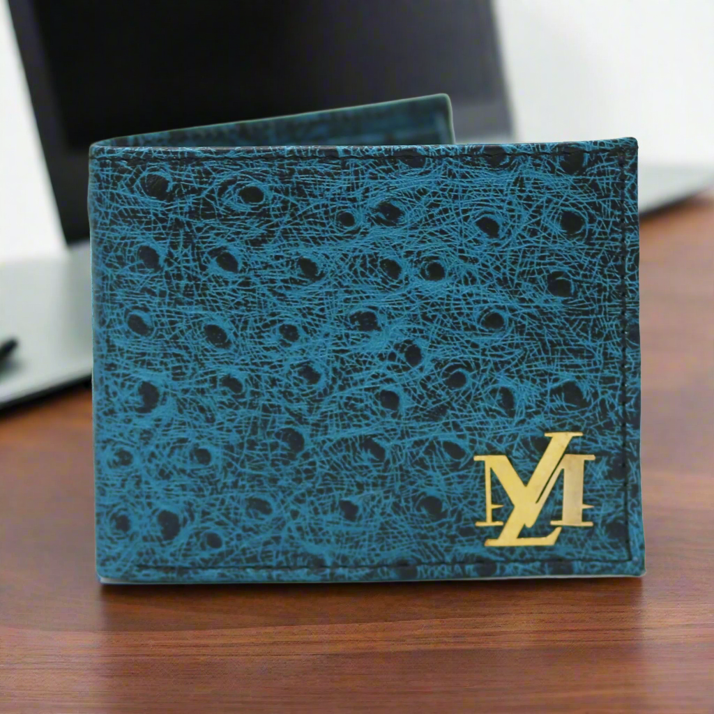 Ostrich Bi-Fold Coin Pocket ferozi with Black Wallet
