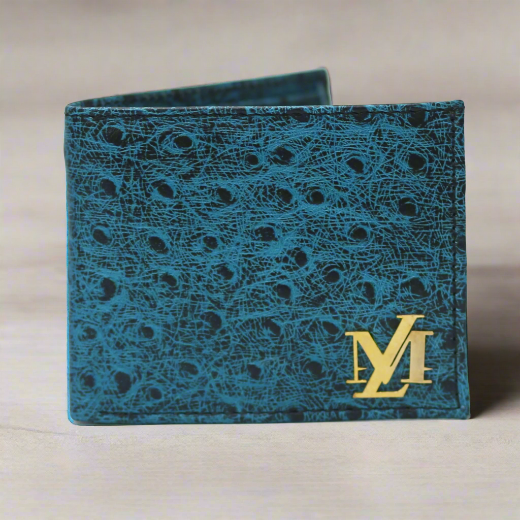 Ostrich Bi-Fold Coin Pocket ferozi with Black Wallet