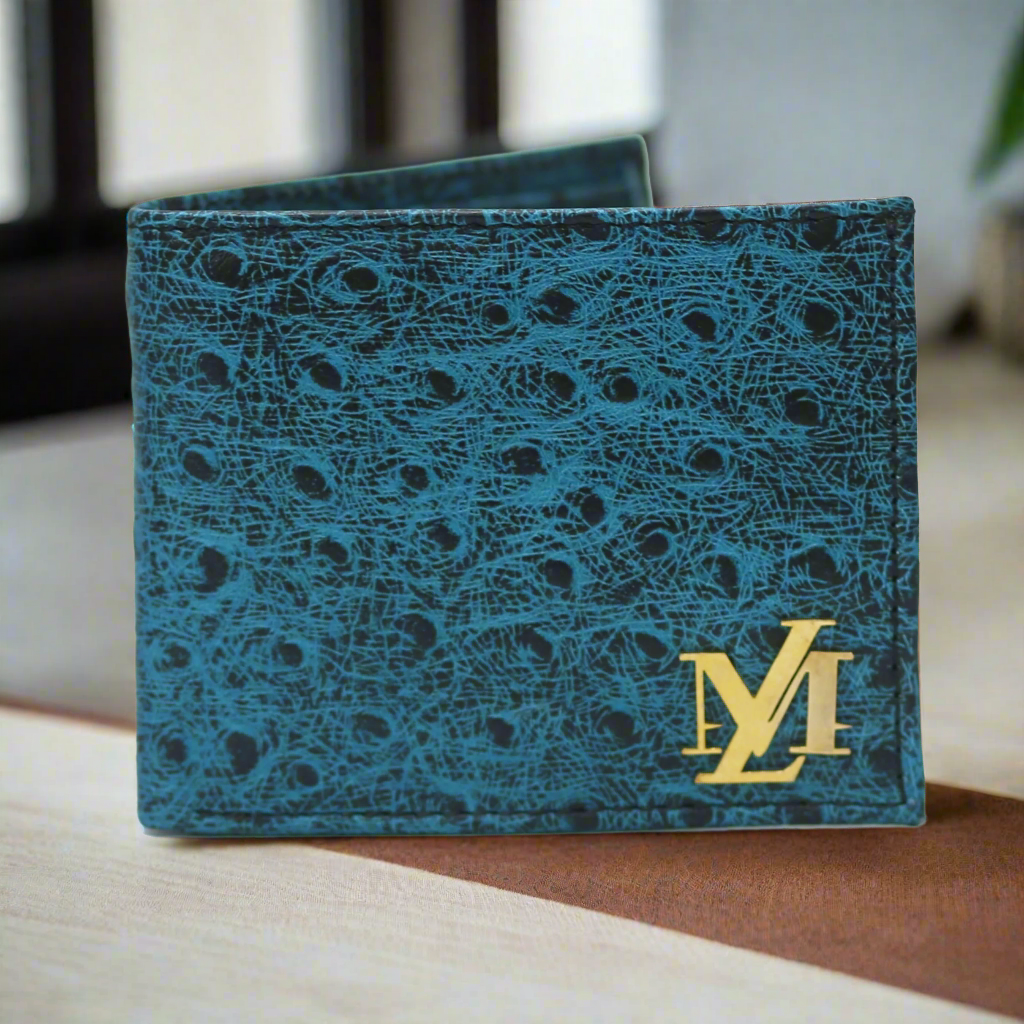 Ostrich Bi-Fold Coin Pocket ferozi with Black Wallet