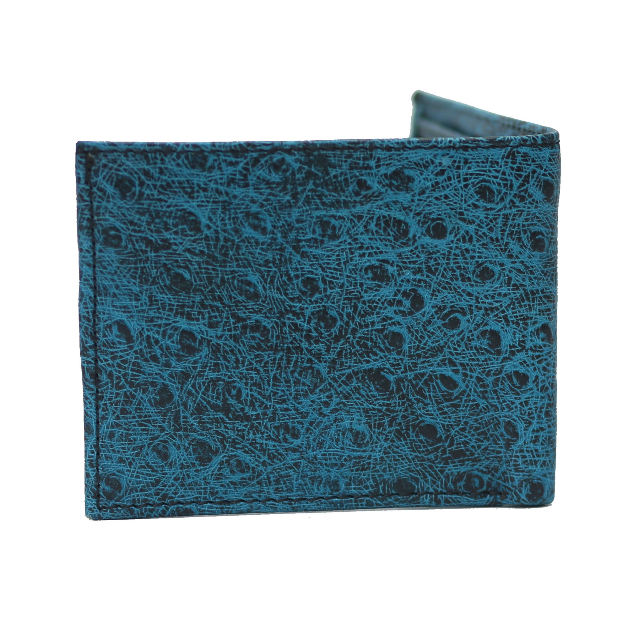 Ostrich Bi-Fold Coin Pocket ferozi with Black Wallet