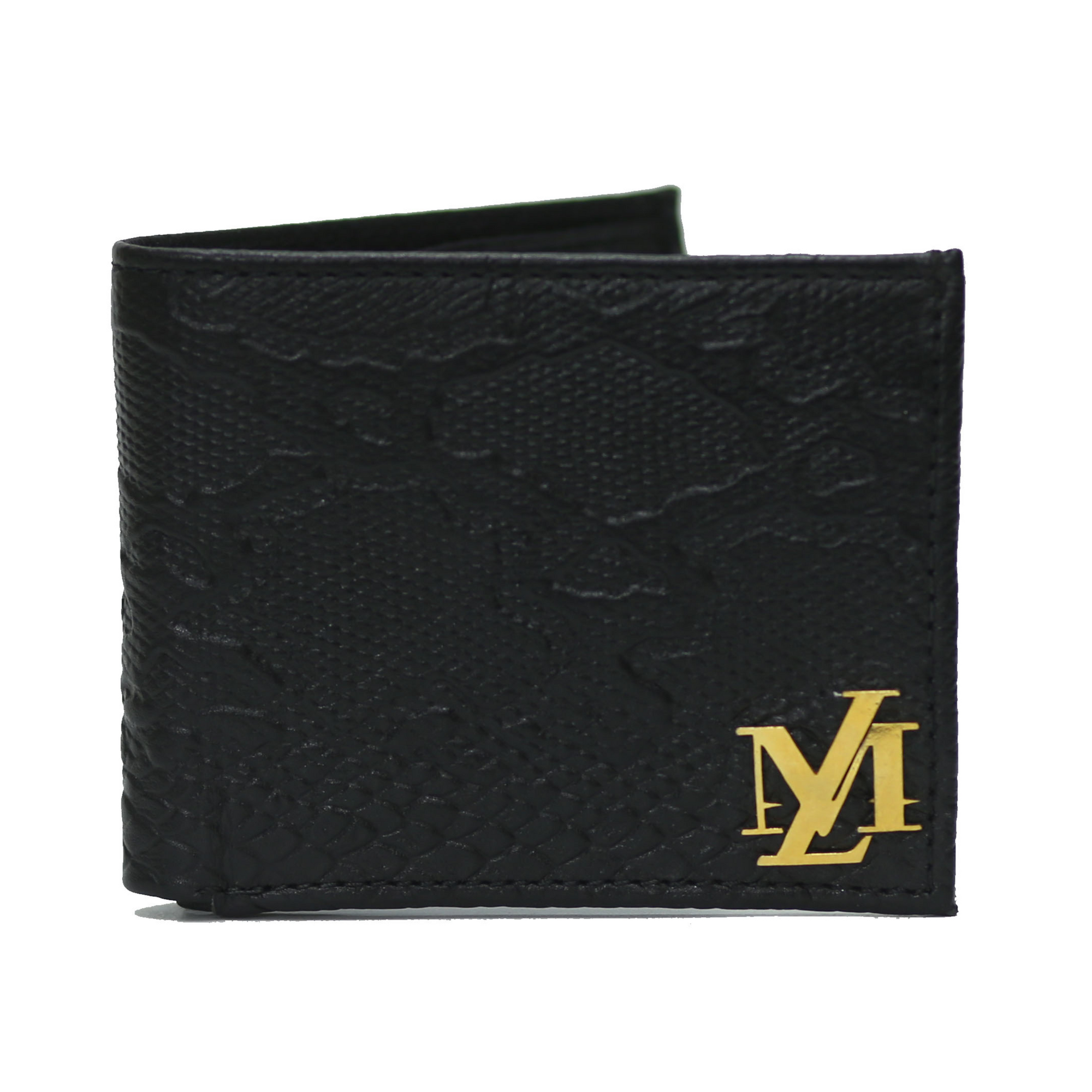 Python Bi-Fold Coin Pocket Black Wallet