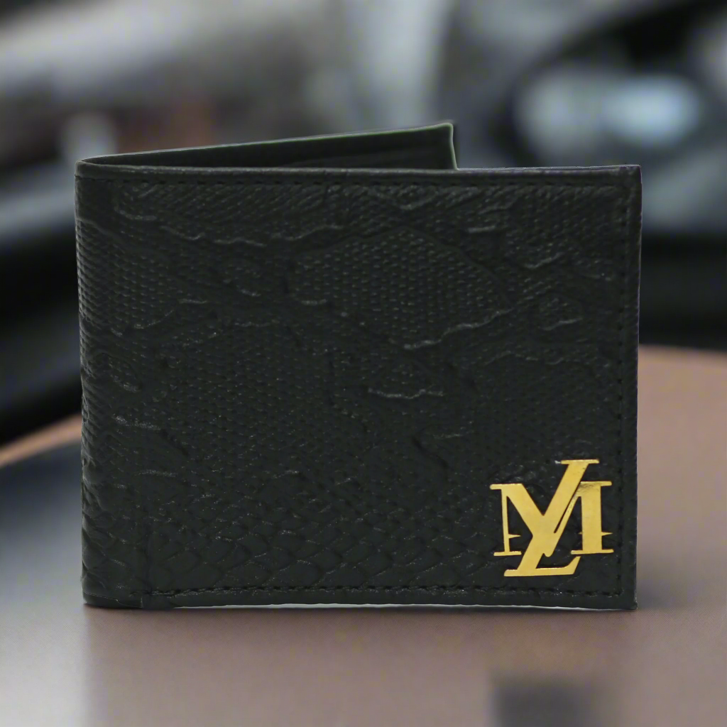 Python Bi-Fold Coin Pocket Black Wallet
