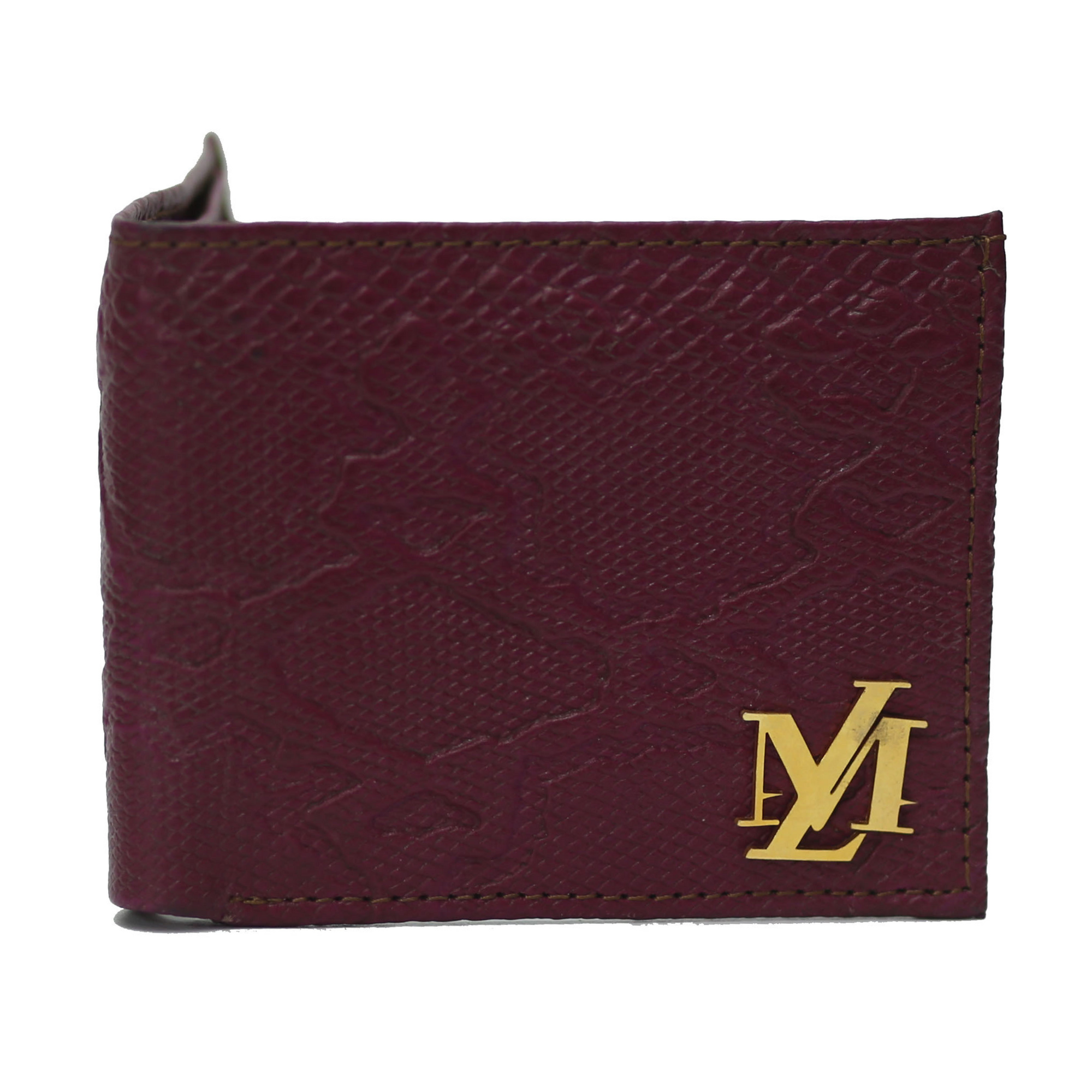 Python Bi-Fold Coin Pocket Plain Maroon Wallet