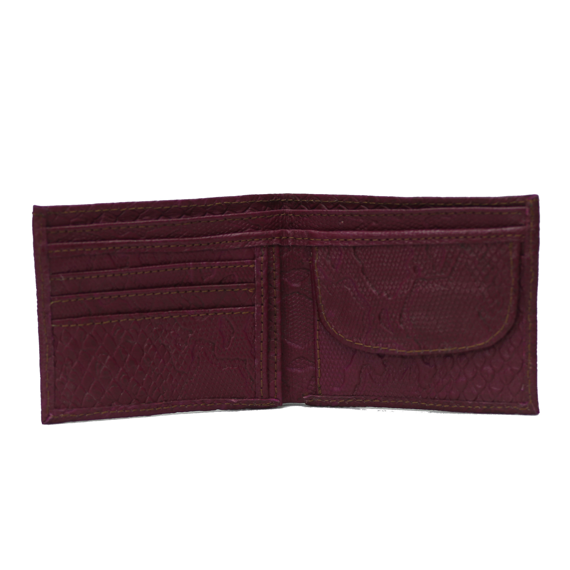 Python Bi-Fold Coin Pocket Plain Maroon Wallet