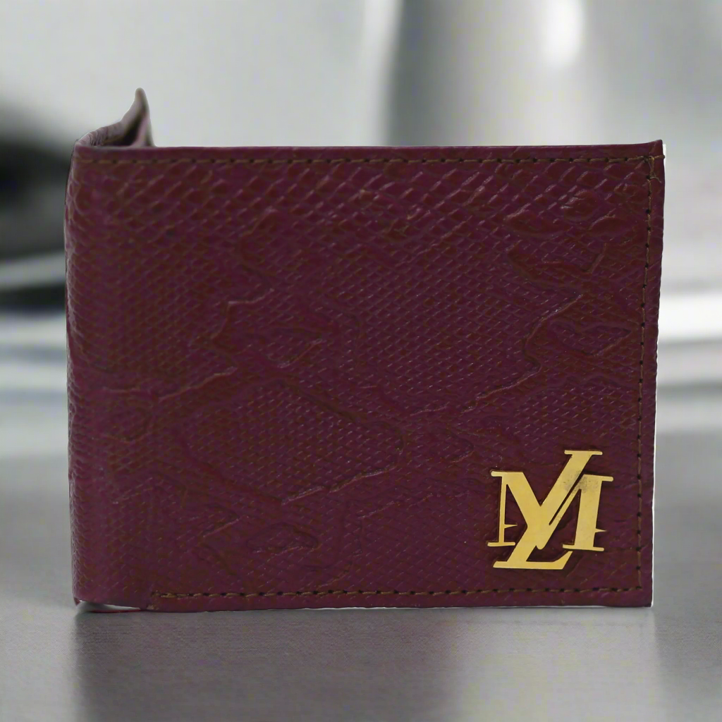Python Bi-Fold Coin Pocket Plain Maroon Wallet