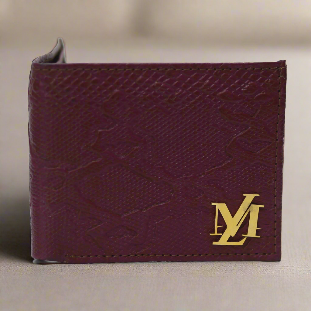 Python Bi-Fold Coin Pocket Plain Maroon Wallet