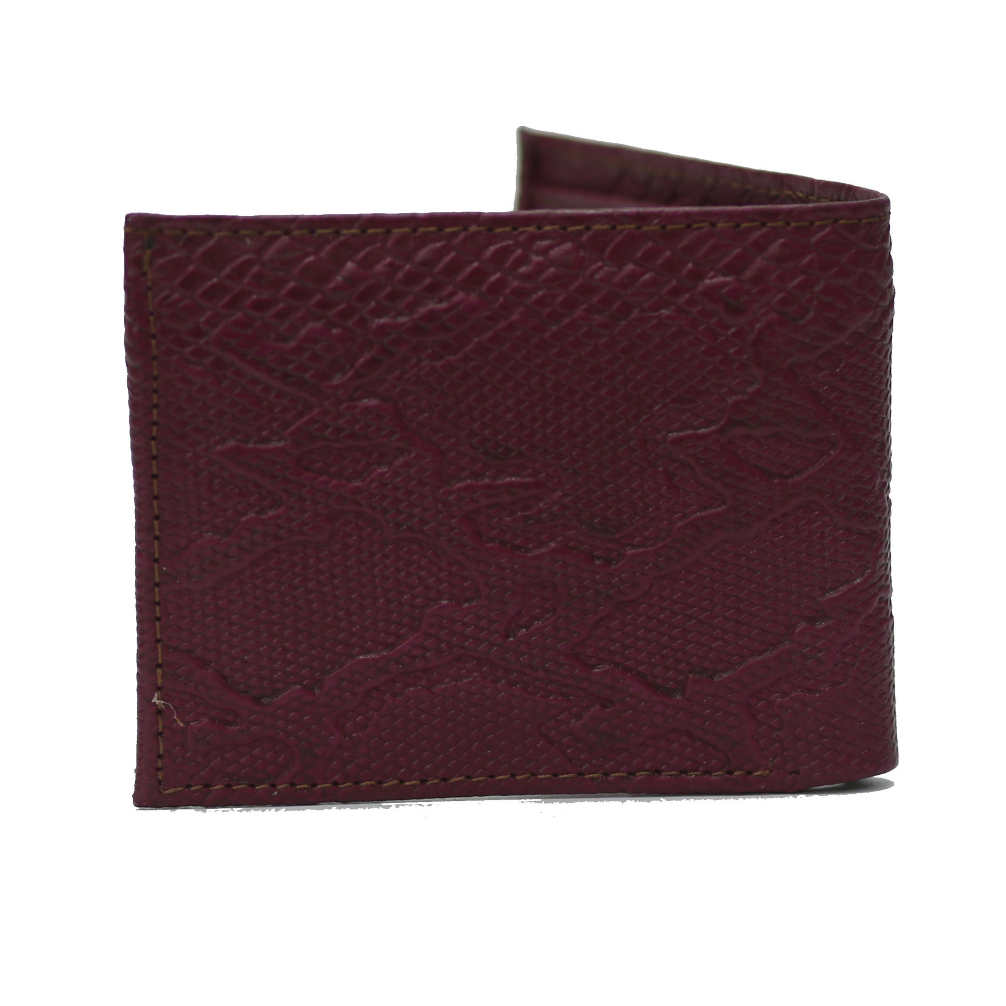 Python Bi-Fold Coin Pocket Plain Maroon Wallet