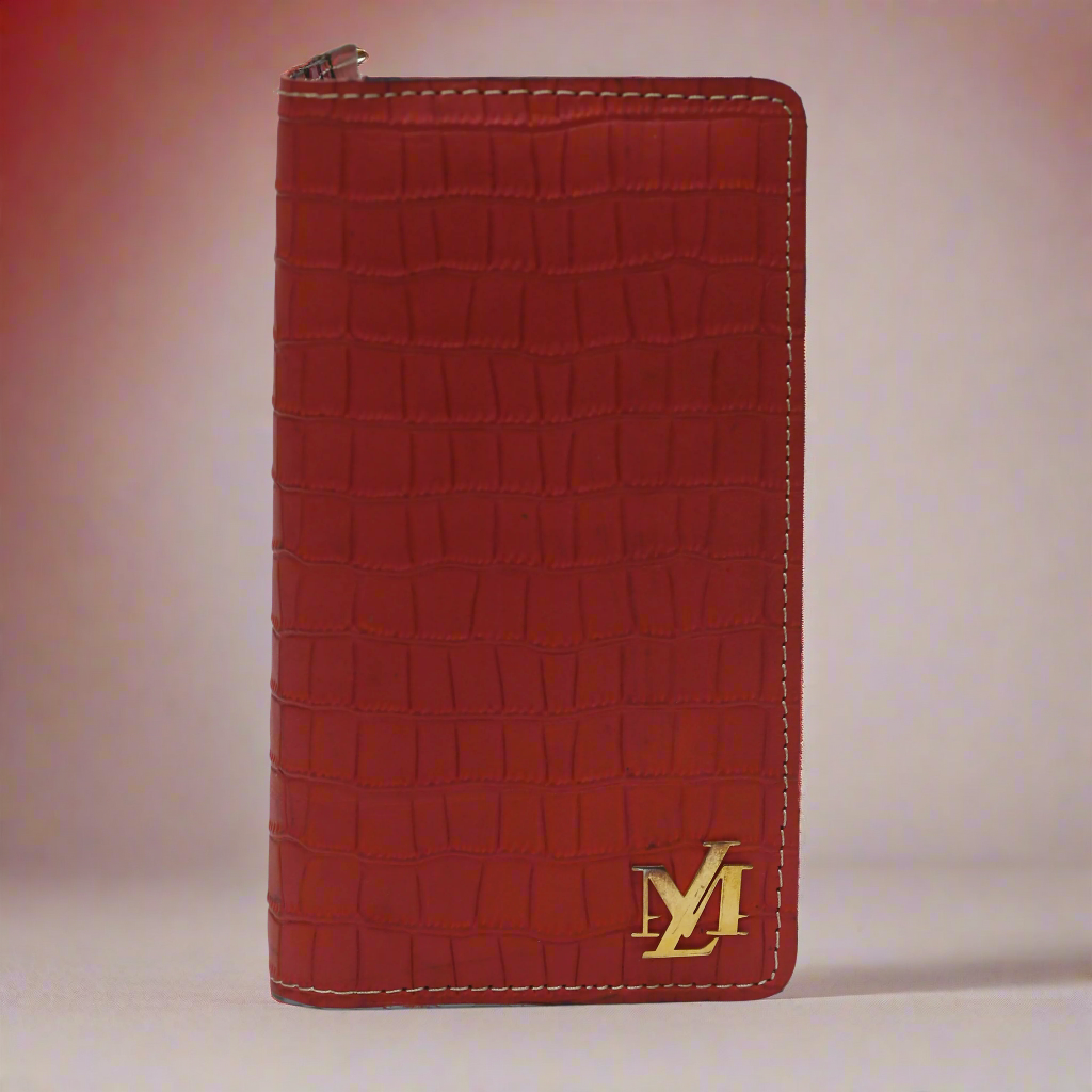 Red Textured zipper Wallet