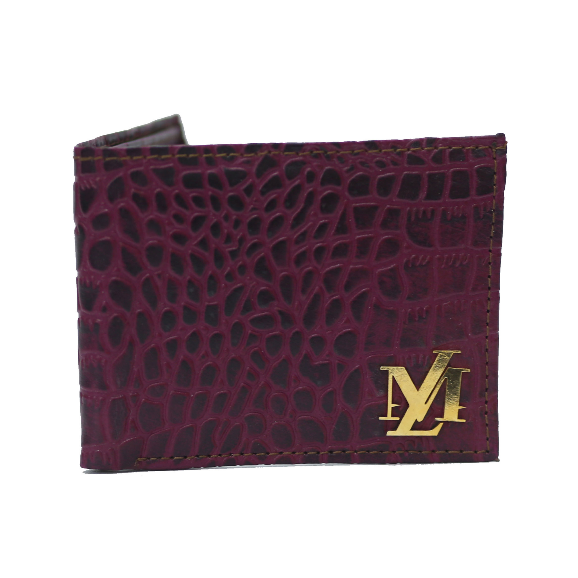 Crocodile Bi-Fold Maroon with Black Wallet
