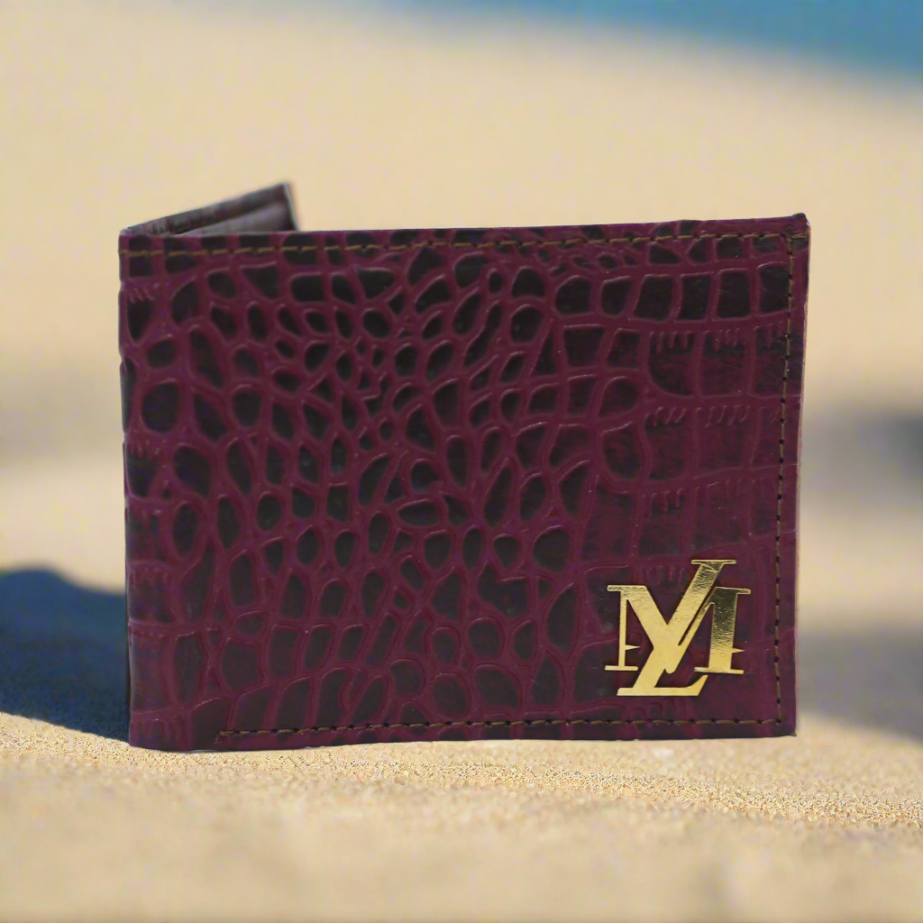 Crocodile Bi-Fold Maroon with Black Wallet