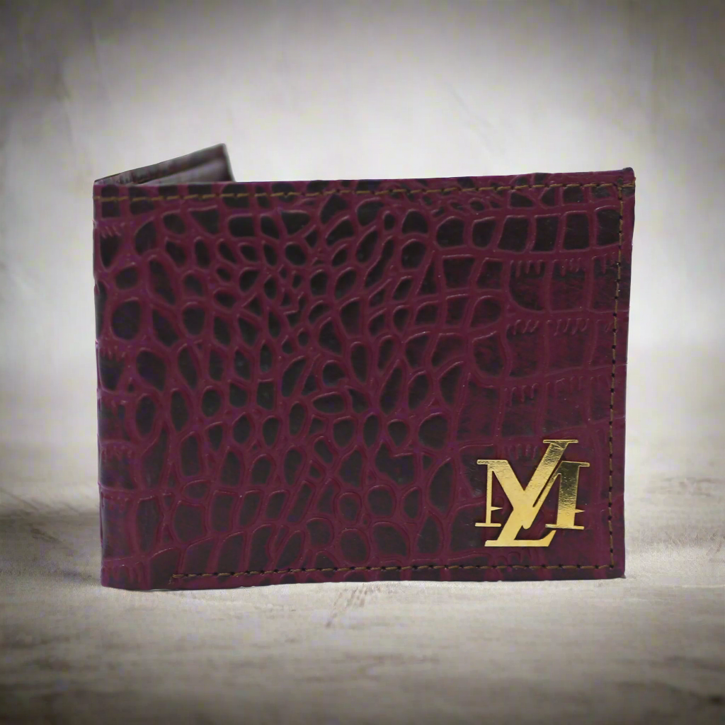 Crocodile Bi-Fold Maroon with Black Wallet