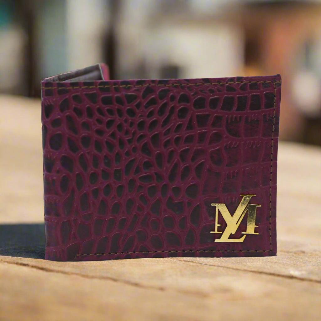 Crocodile Bi-Fold Maroon with Black Wallet
