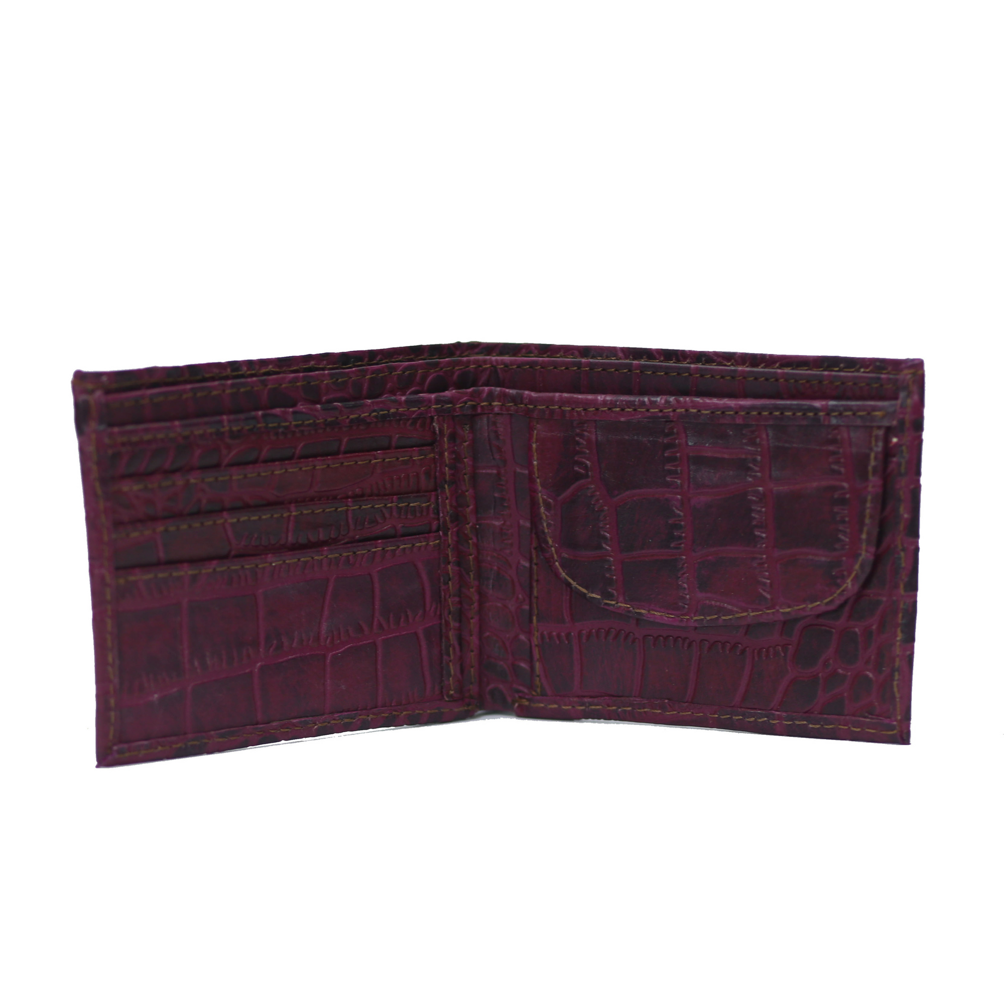 Crocodile Bi-Fold Maroon with Black Wallet