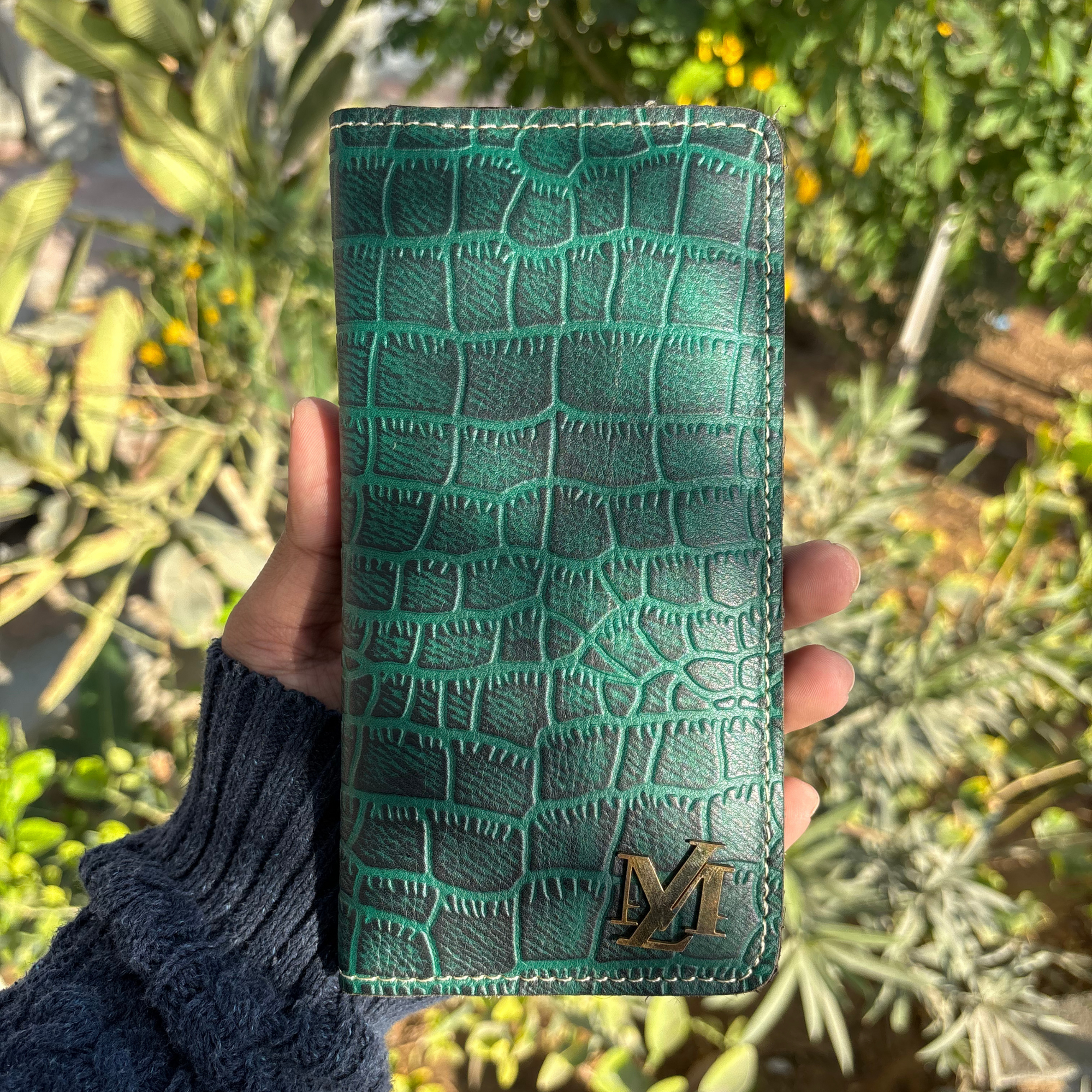 Green Textured zipper Wallet