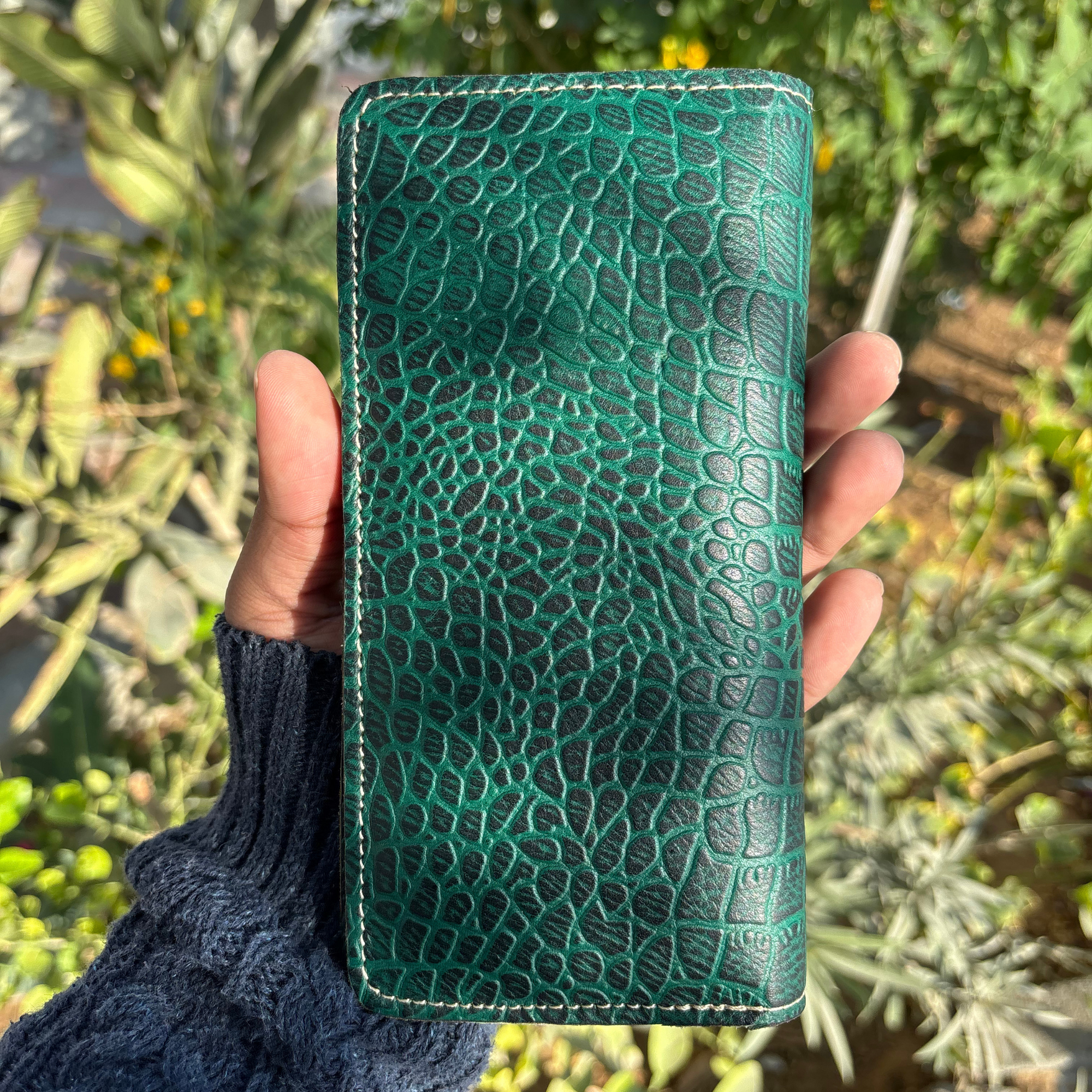 Green Textured zipper Wallet