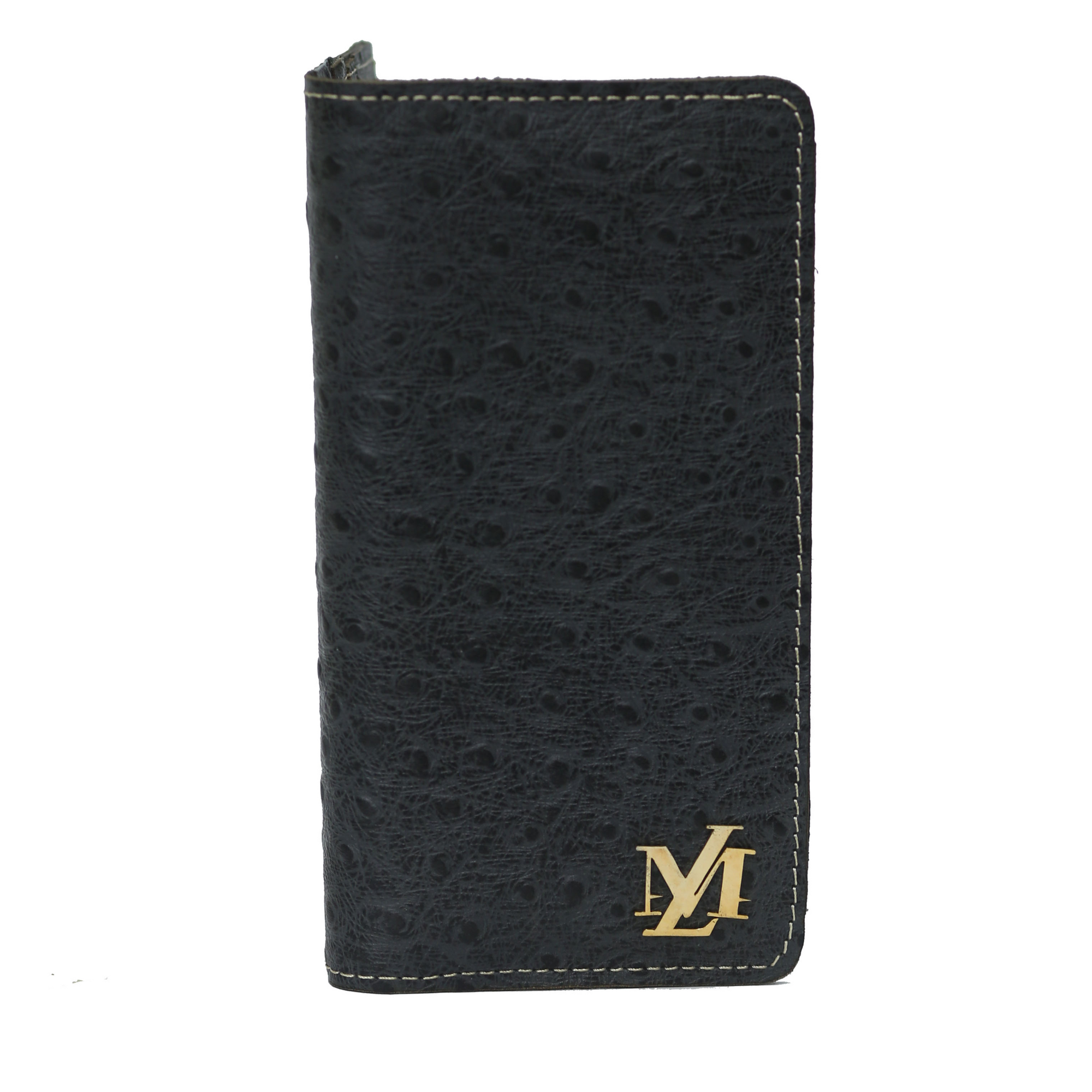 Ostrich Black zipper Long Wallet