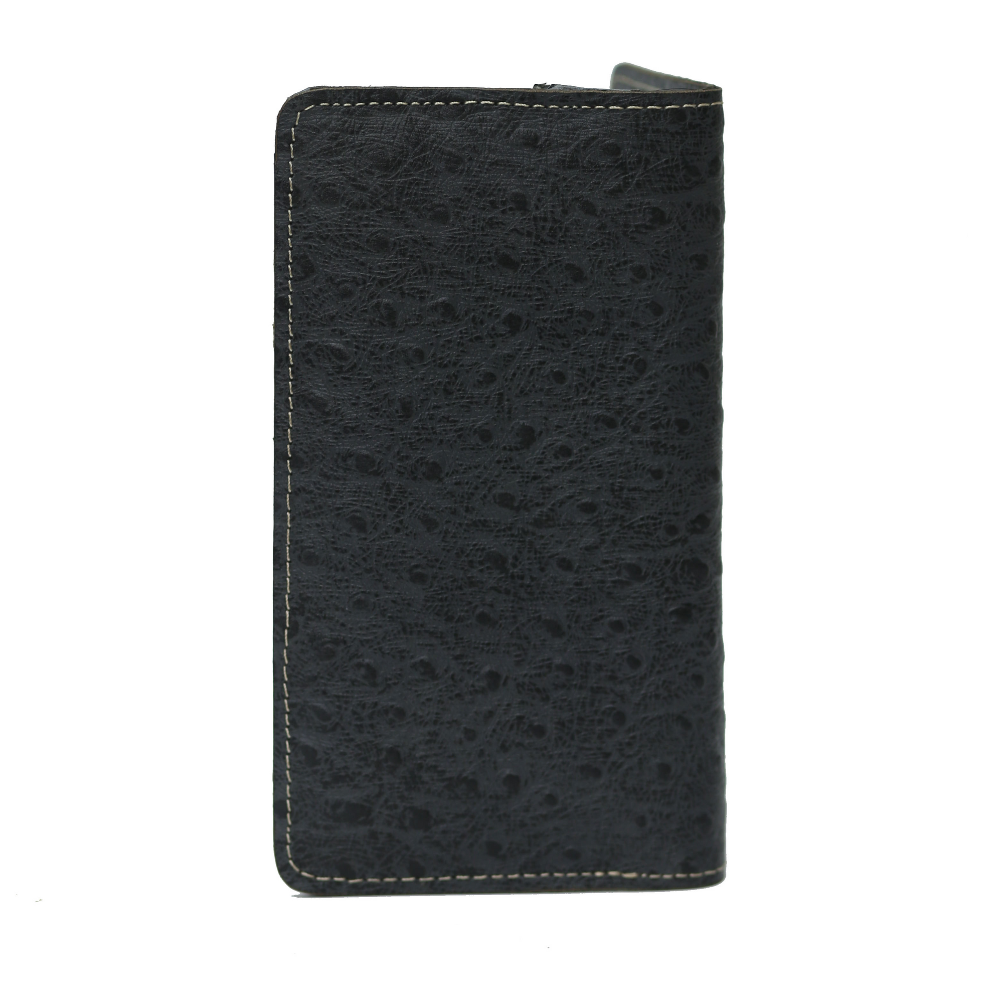 Ostrich Black zipper Long Wallet
