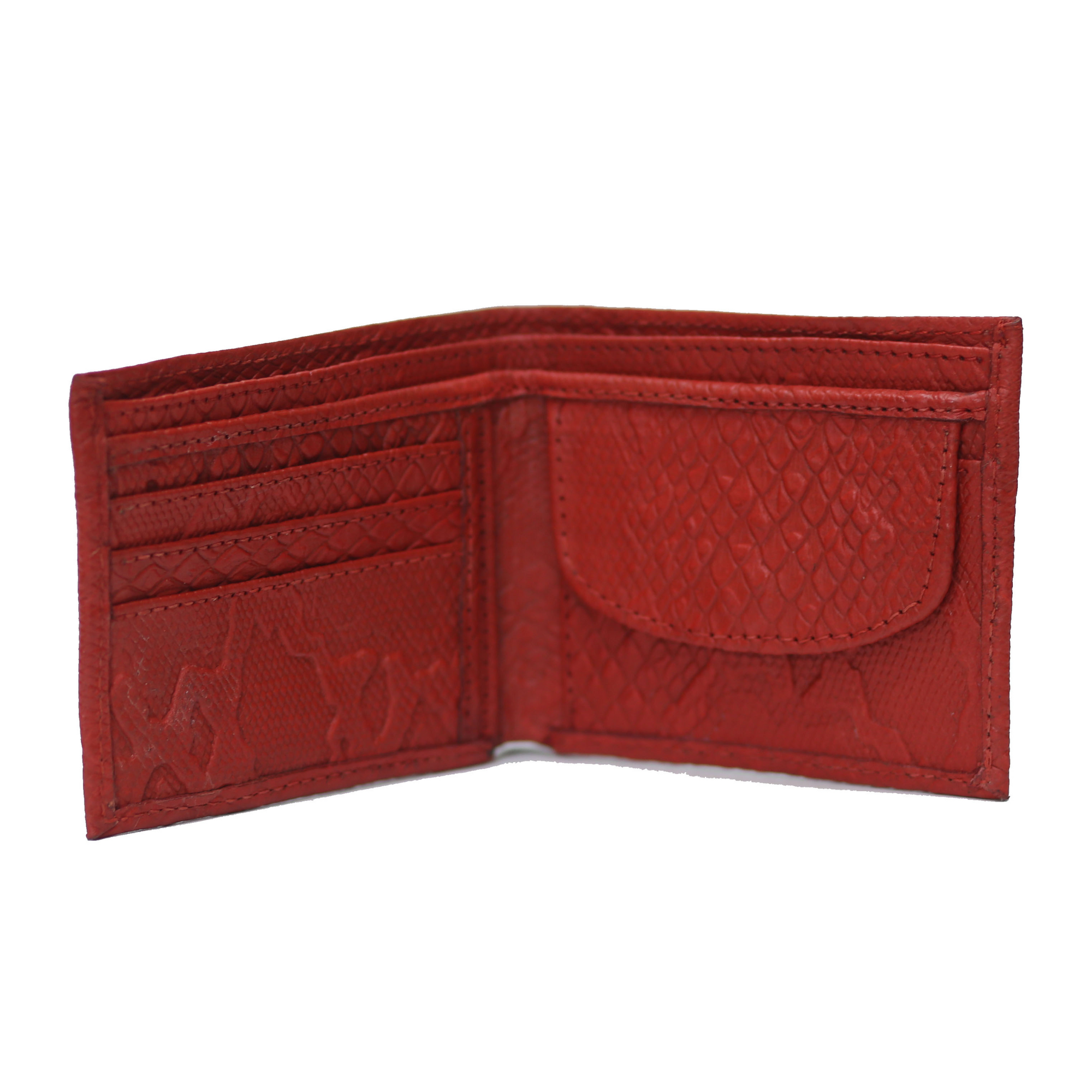 Red Python Bi-Fold Coin Pocket Plain Red