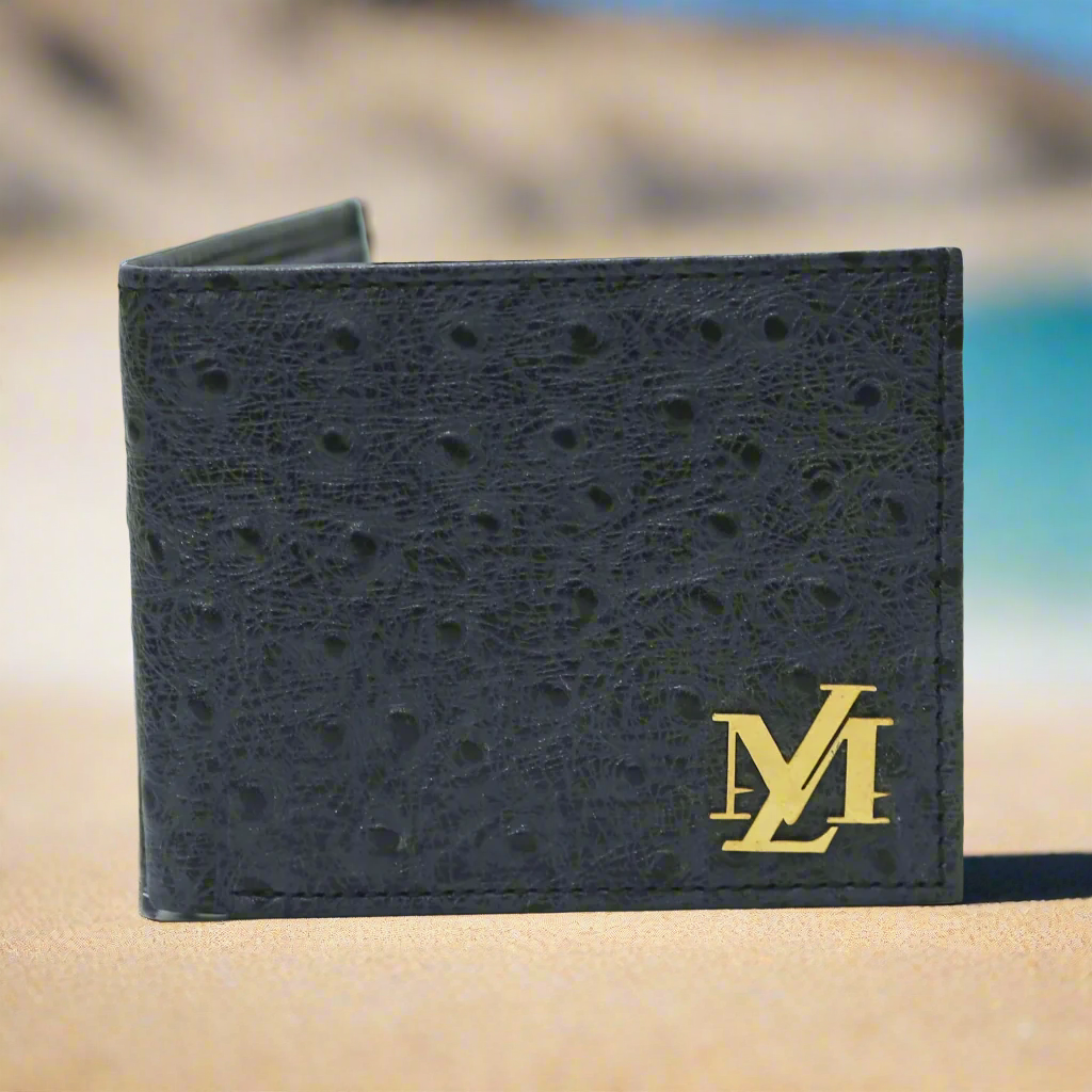 Ostrich Bi-Fold coin Pocket Black Wallet