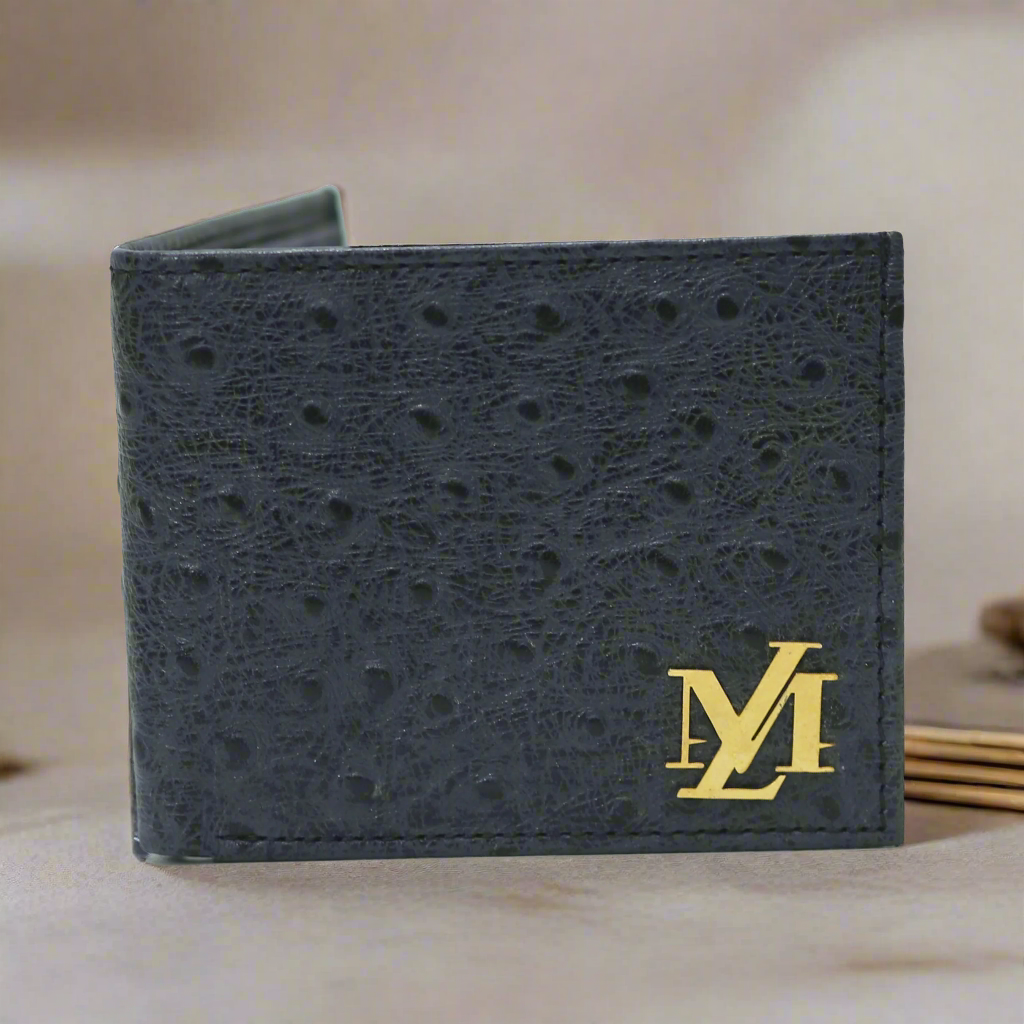 Ostrich Bi-Fold coin Pocket Black Wallet
