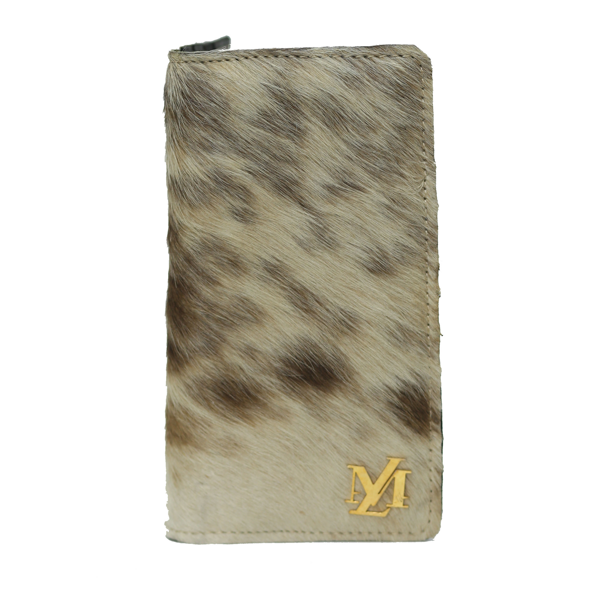 White & Brown Hair-On zipper Wallet