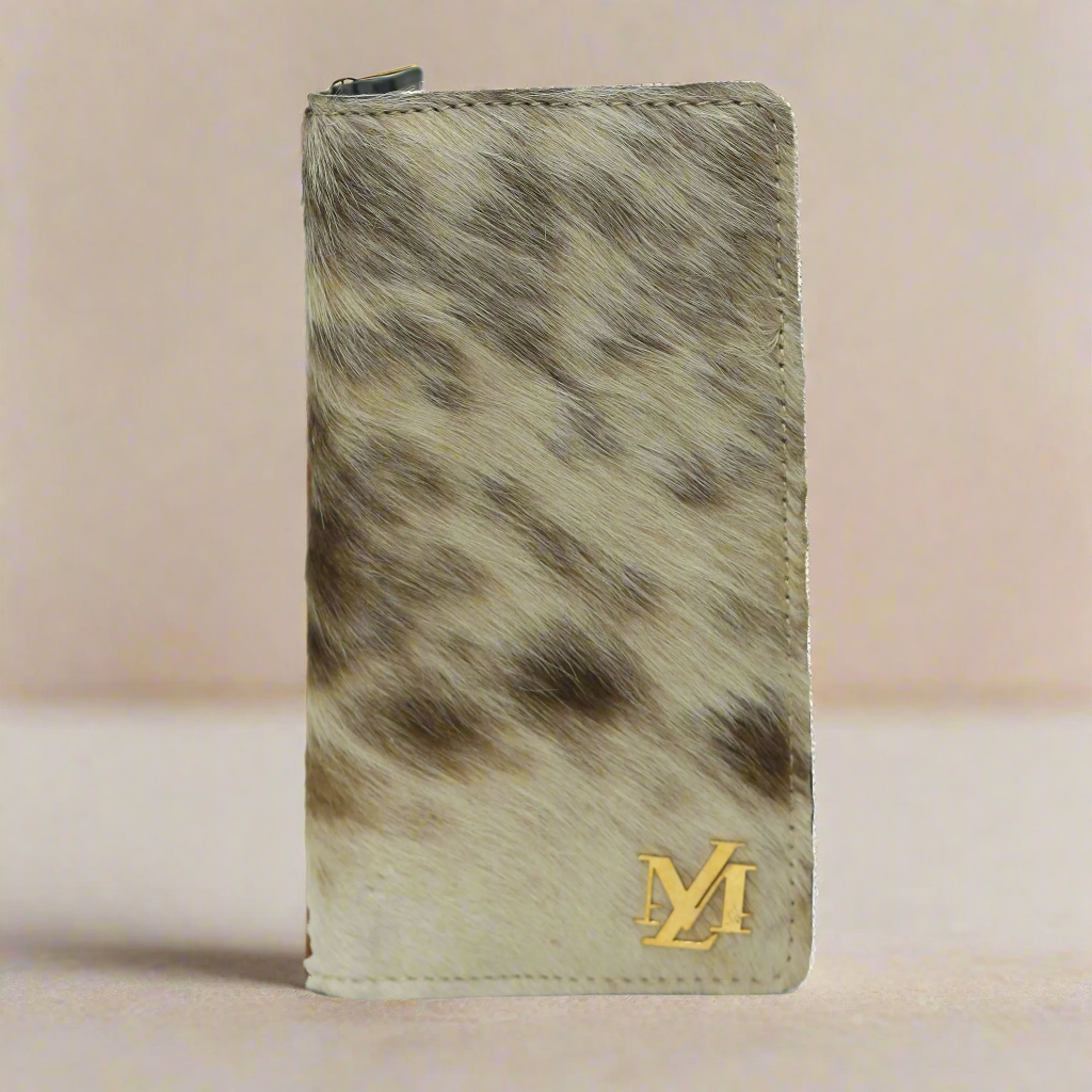White & Brown Hair-On zipper Wallet