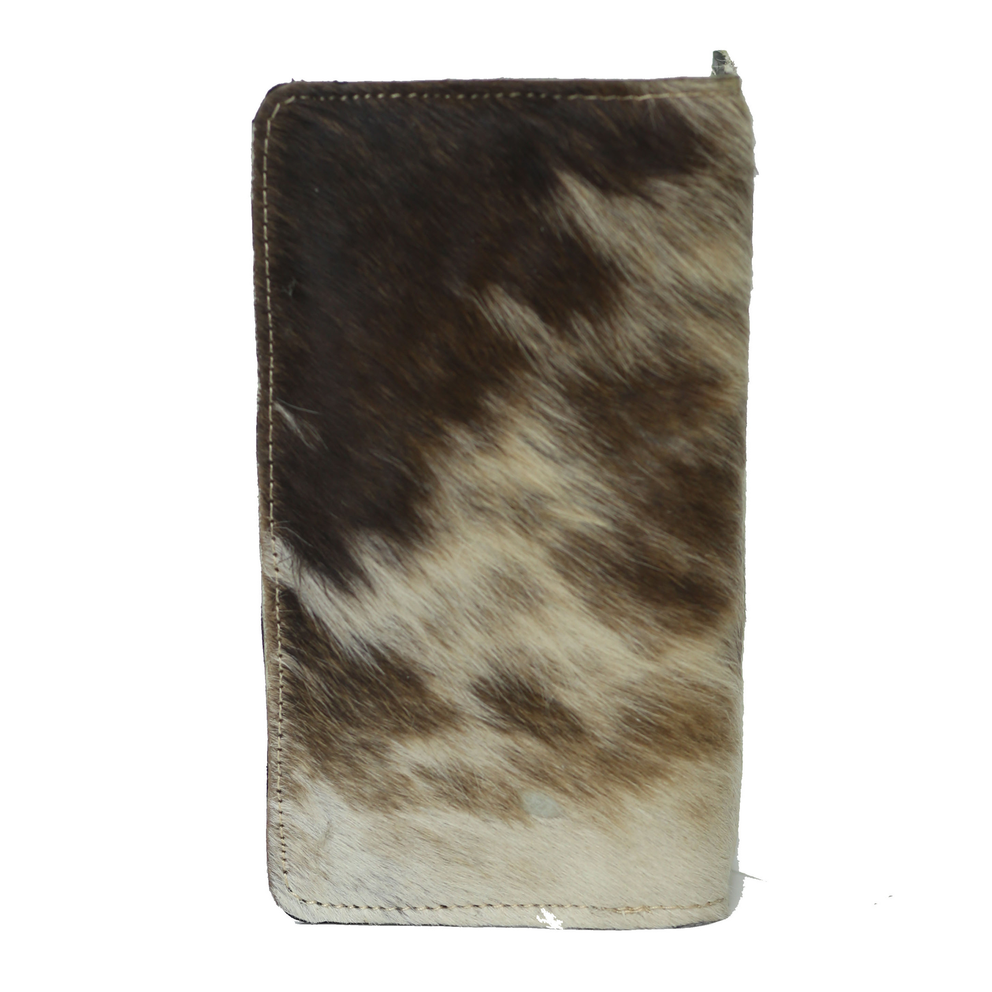 White & Brown Hair-On zipper Wallet