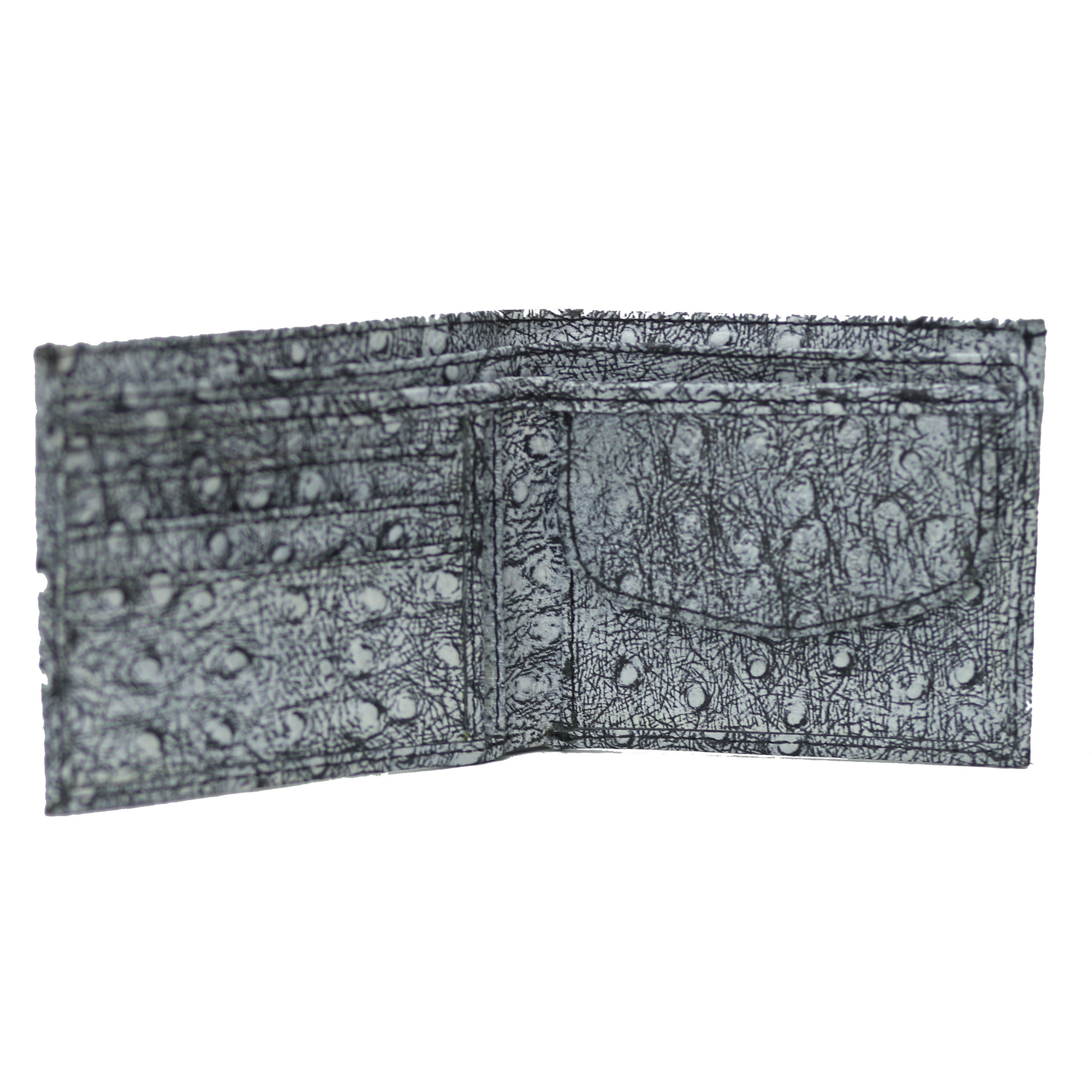 Ostrich Bi-Fold coin pocket White with black wallet
