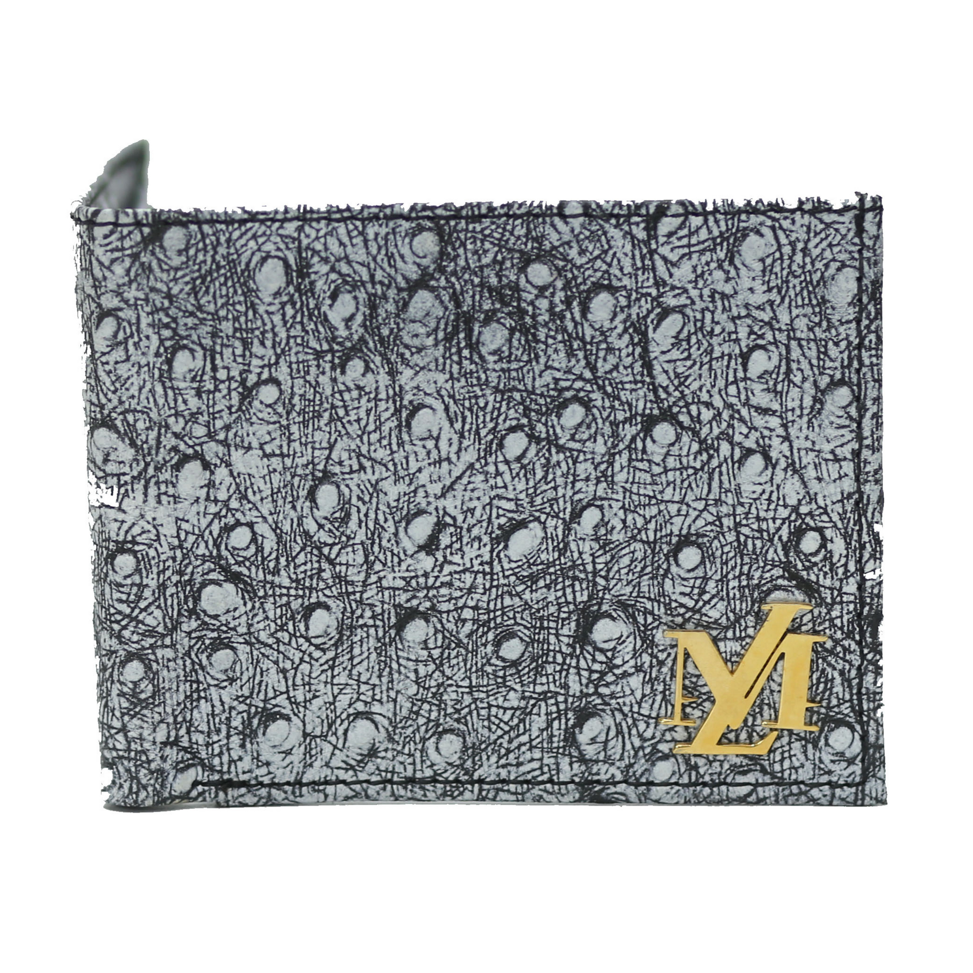 Ostrich Bi-Fold coin pocket White with black wallet